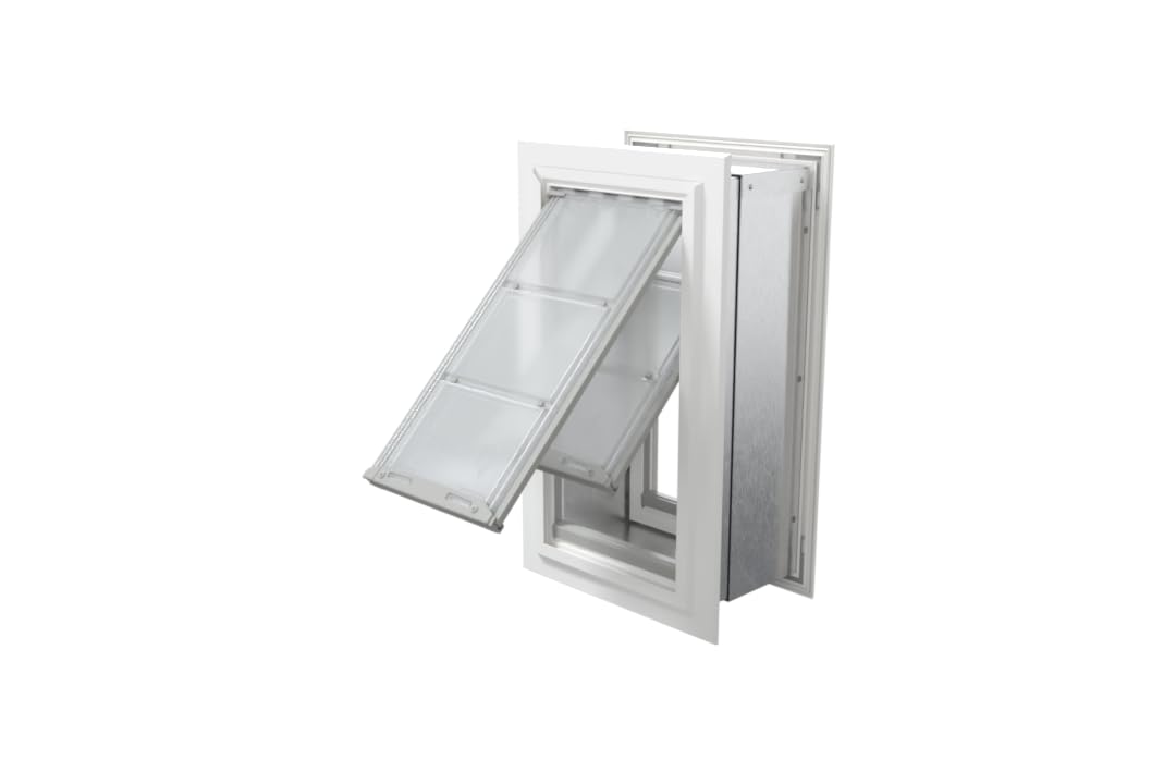 Endura Flap Pet Door for Walls in White | Single Flap & Double Flap | Extra Insulated & Cold Weather Dog Door | Aluminum Frame, Telescoping Tunnel, & Locking Cover | Small, Medium, Large, Extra Large