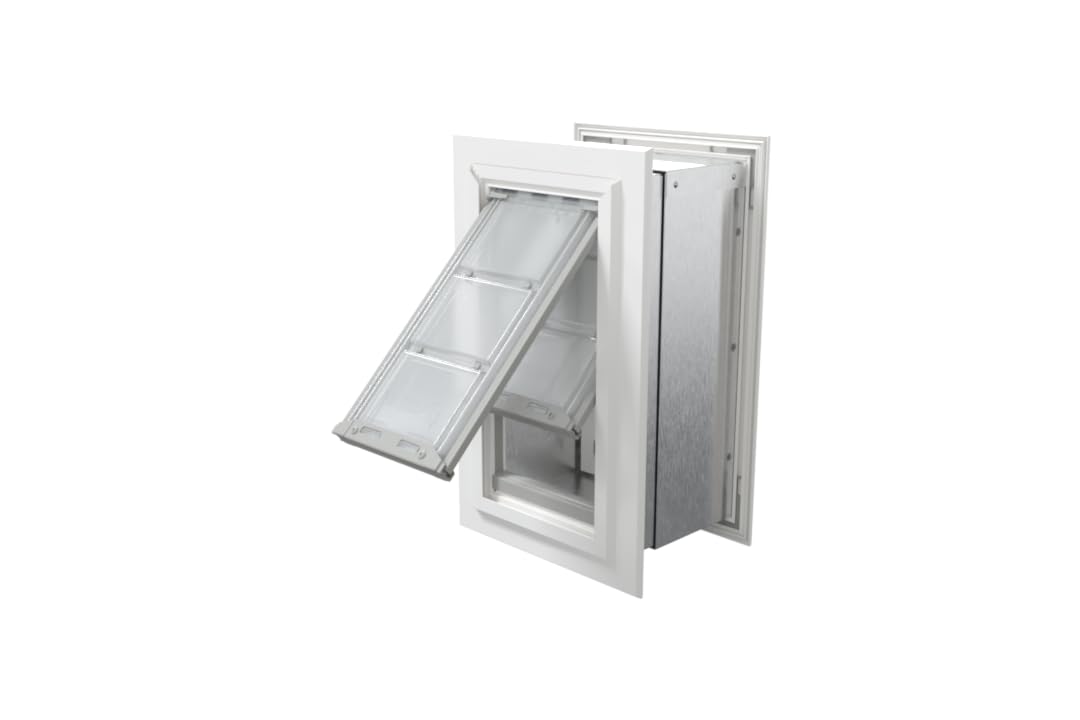 Endura Flap Pet Door for Walls in White | Single Flap & Double Flap | Extra Insulated & Cold Weather Dog Door | Aluminum Frame, Telescoping Tunnel, & Locking Cover | Small, Medium, Large, Extra Large