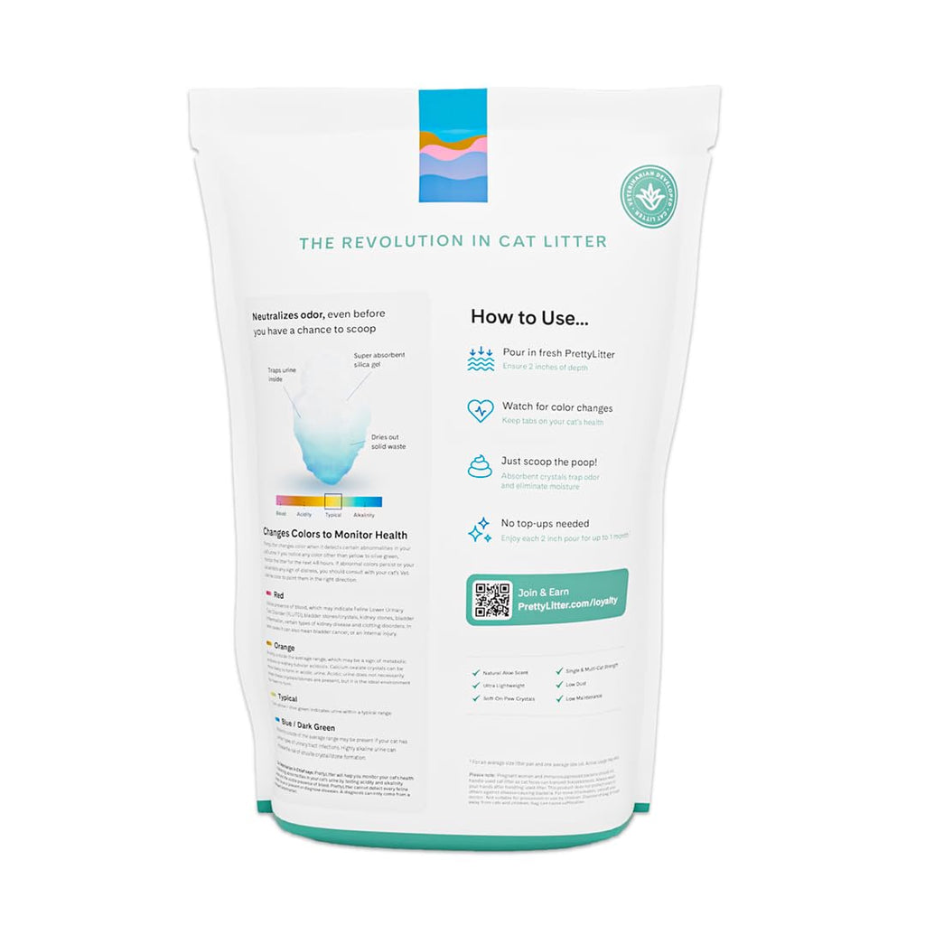 PrettyLitter Health Monitoring Cat Litter | Non Clumping, Low Tracking, Color Changing Silica Gel Crystals, Odor Control
