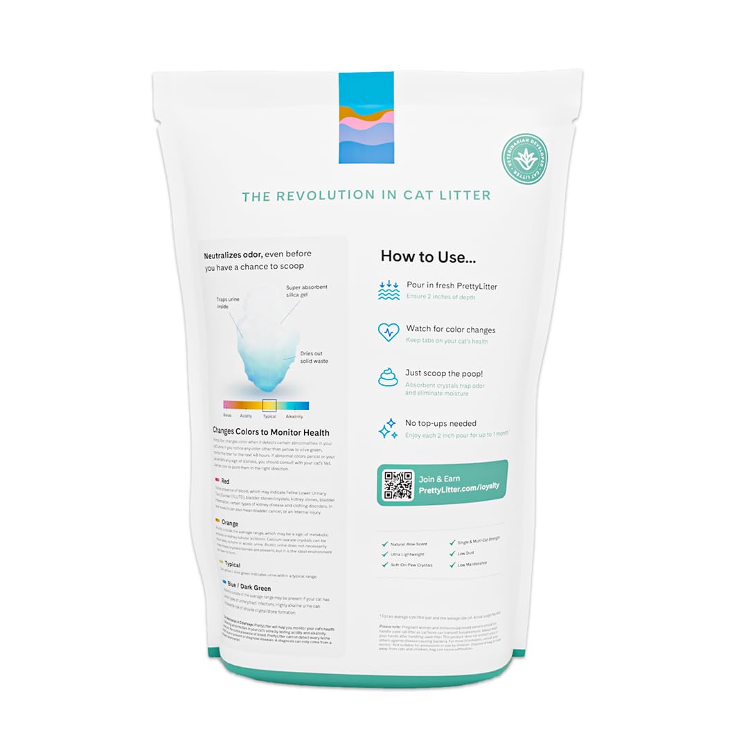 PrettyLitter Health Monitoring Cat Litter | Non Clumping, Low Tracking, Color Changing Silica Gel Crystals, Odor Control