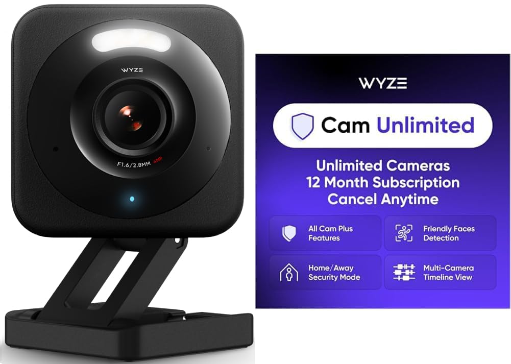 Wyze Cam v4, 2K HD Wi-Fi Smart Home Security Camera, Indoor/Outdoor Use, Pet/Baby Monitor, Motion Activated Spotlight/Siren, Enhanced Color Night Vision, 2-Way Audio, Local/Cloud Storage, Wired