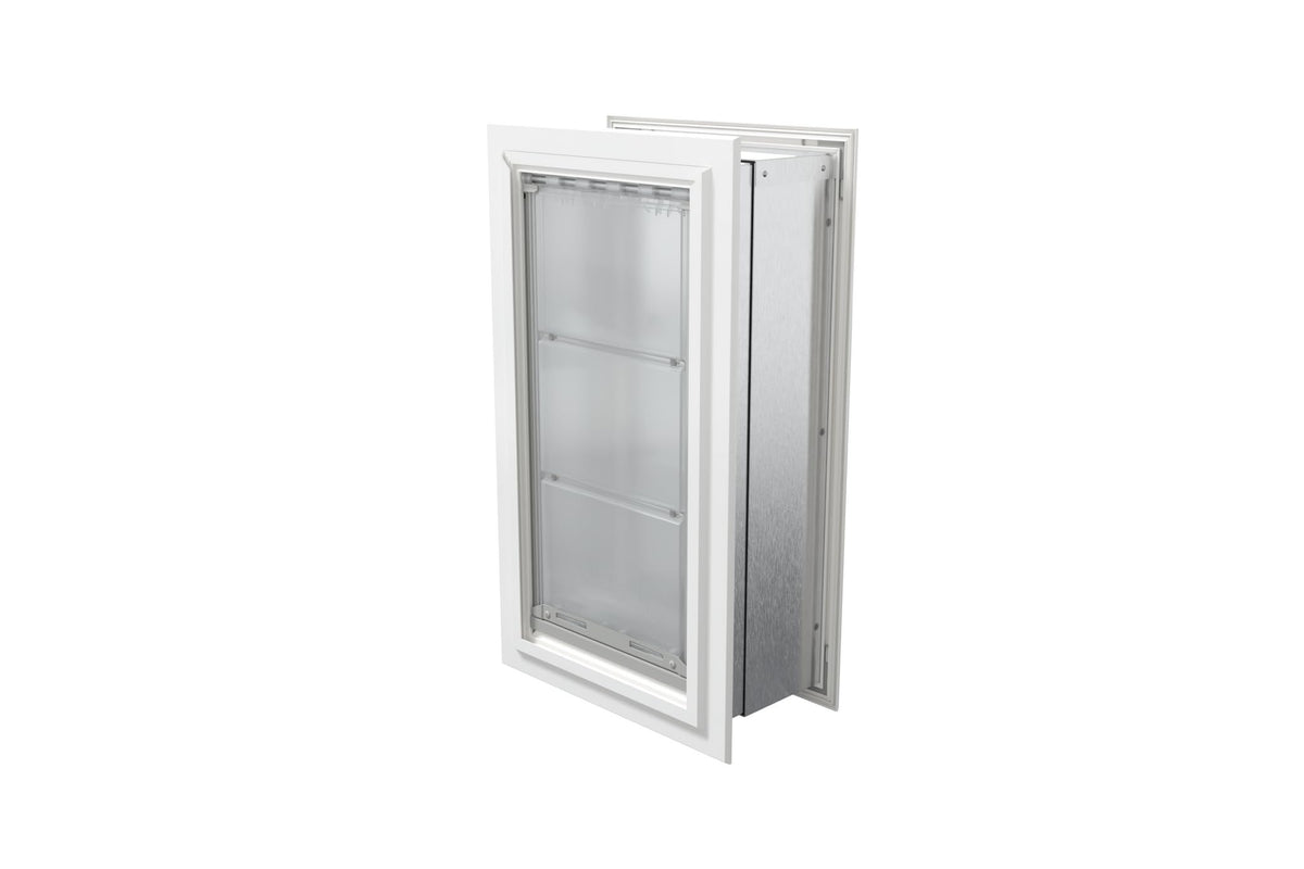 Endura Flap Pet Door for Walls in White | Single Flap & Double Flap | Extra Insulated & Cold Weather Dog Door | Aluminum Frame, Telescoping Tunnel, & Locking Cover | Small, Medium, Large, Extra Large