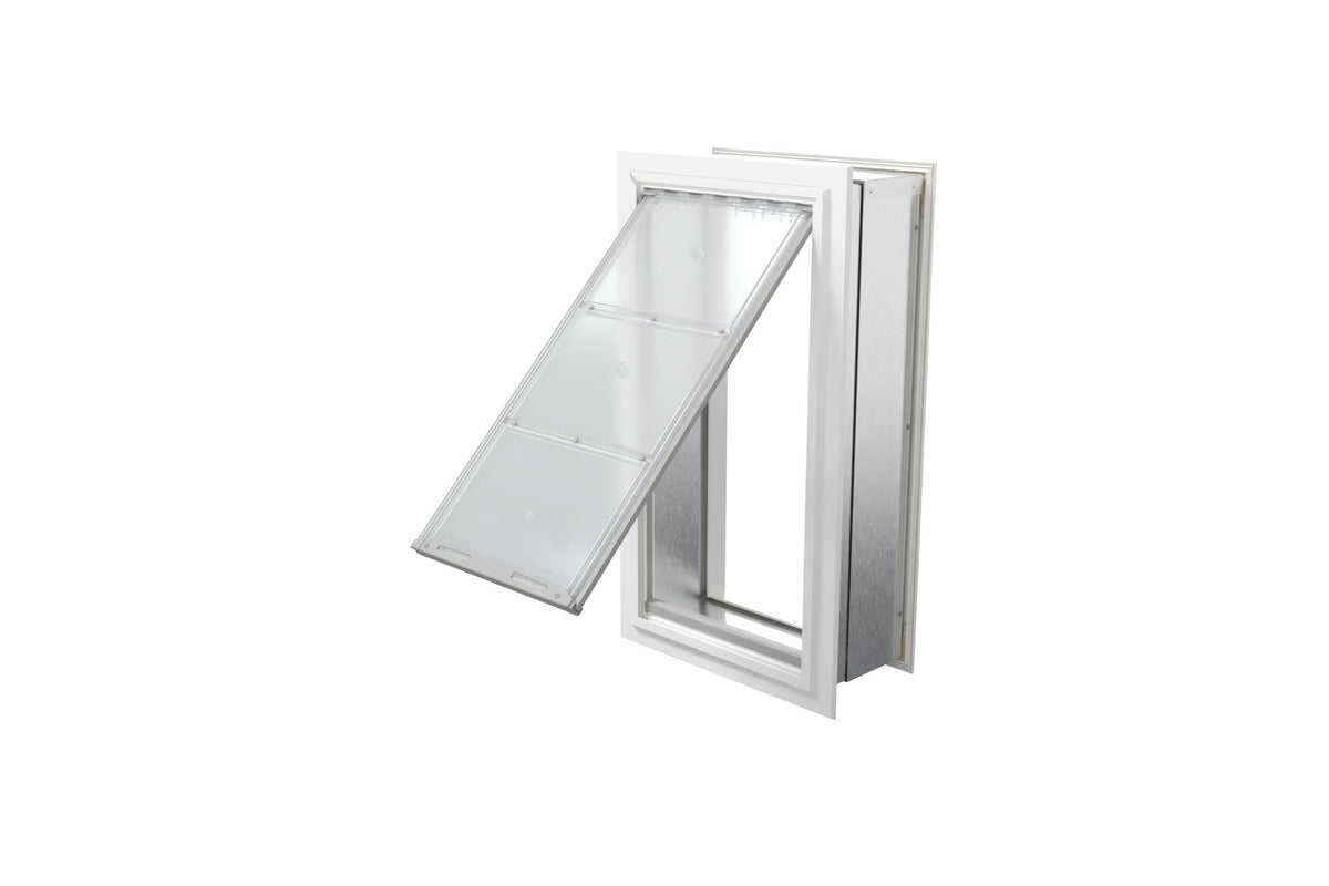 Endura Flap Pet Door for Walls in White | Single Flap & Double Flap | Extra Insulated & Cold Weather Dog Door | Aluminum Frame, Telescoping Tunnel, & Locking Cover | Small, Medium, Large, Extra Large