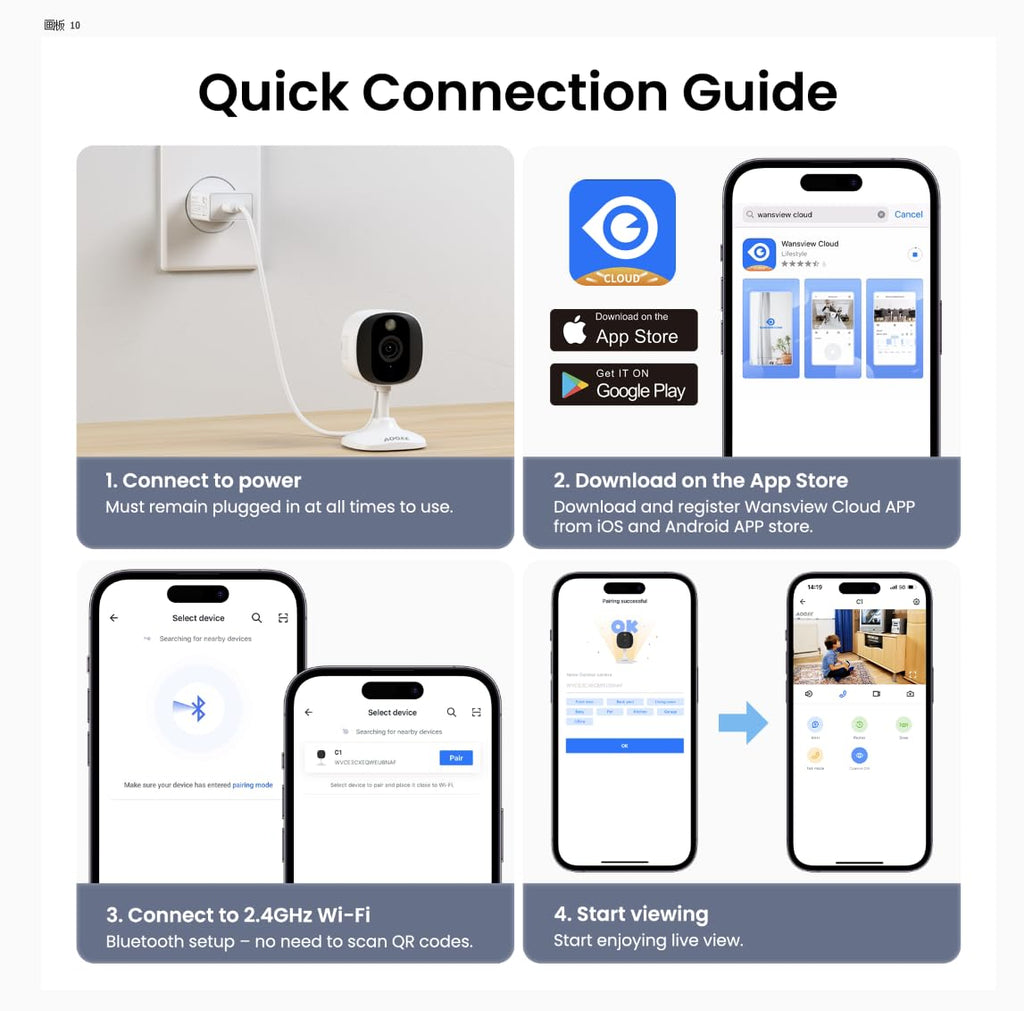 AOQEE 2K Cameras for Home Security, Indoor/Outdoor, Full Color, C1