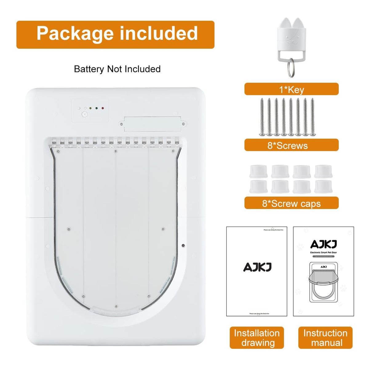 AJKJ Smart Electronic Pet Door, Automatic Cat Dog Door with 3 Modes, Battery Powered Electronic Sensor Pet Door with 1 Sensing Key, Fit for Small/Medium Pets Up to 35lbs - 2025 New