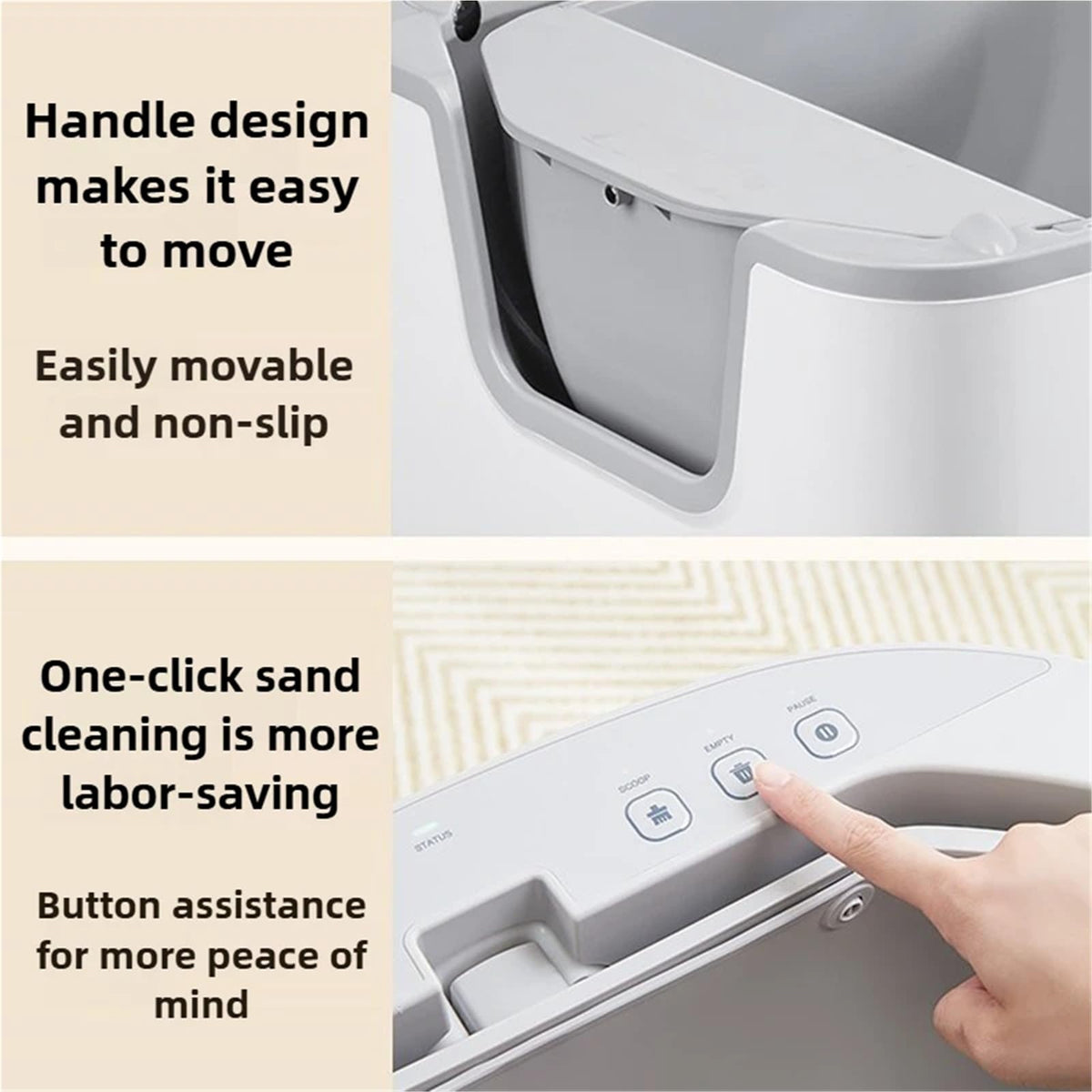 Open Self-Cleaning Litter Box with Sand Trap Pedal and Odor Guard