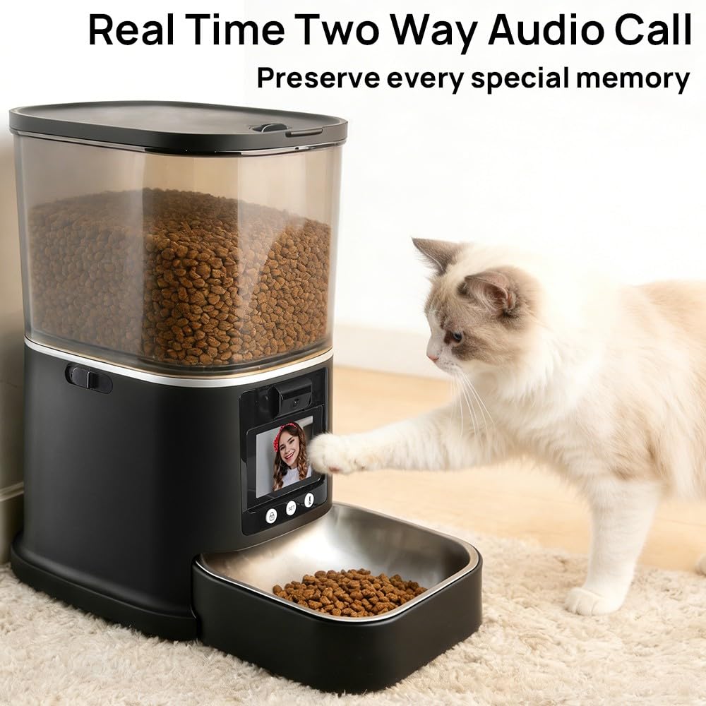 NUANTU 5L Automatic Cat Feeder with Camera, Two-Way Video 3MP HD & Audio, 5G WiFi Automatic Dog Feeder with Night Vision, Cat Food Dispenser with Dog Food Container for Multiple Pets