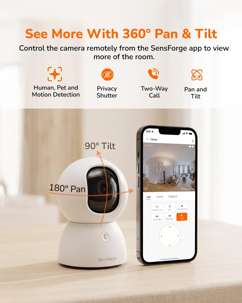 SensForge 2.5K 360° Wi-Fi Pet Camera with AI Detection