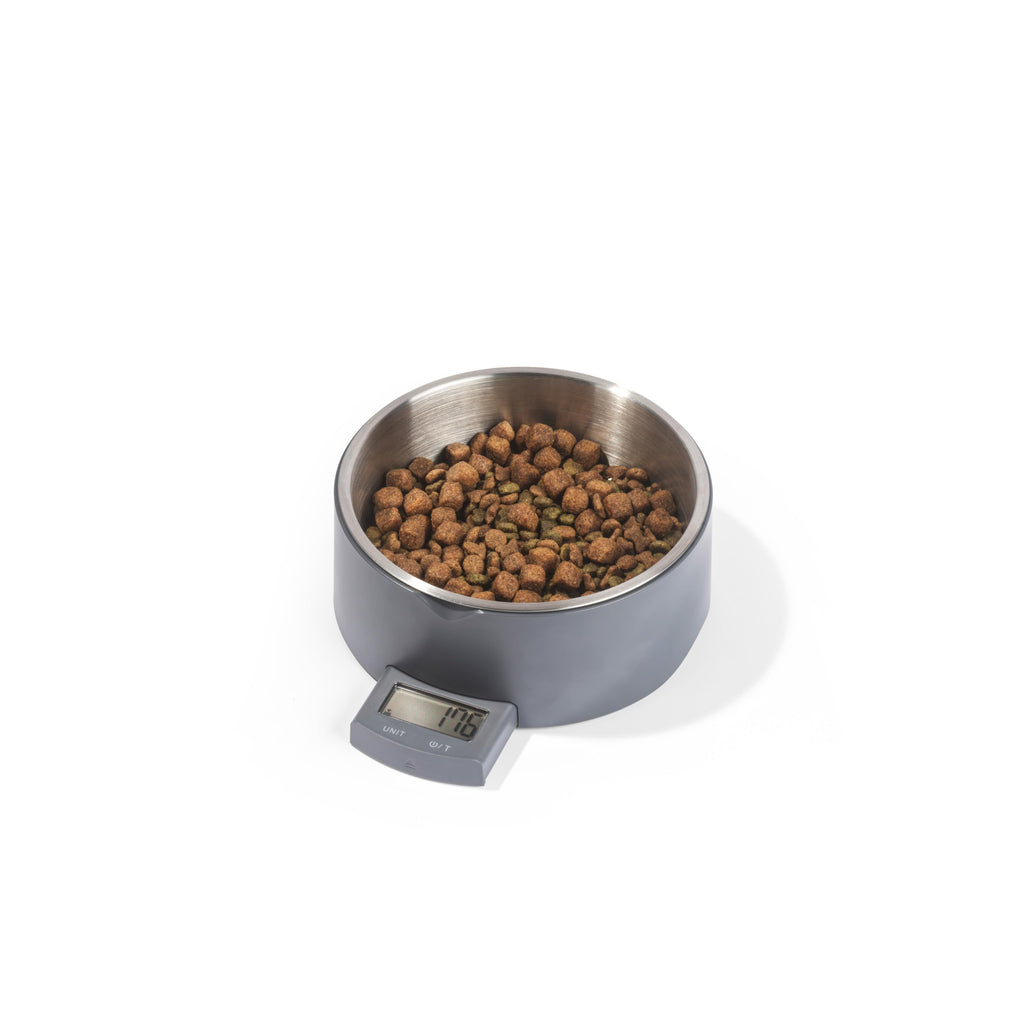 Salter Digital Pet Food Scale – Smart Dog Bowl, Add & Weigh Tare Function, Measures Liquids, Pull Out LCD Display, Kitchen Food Weighing Bowl, 5 kg Capacity, Stainless Steel Bowl, Cat Feeder, Grey