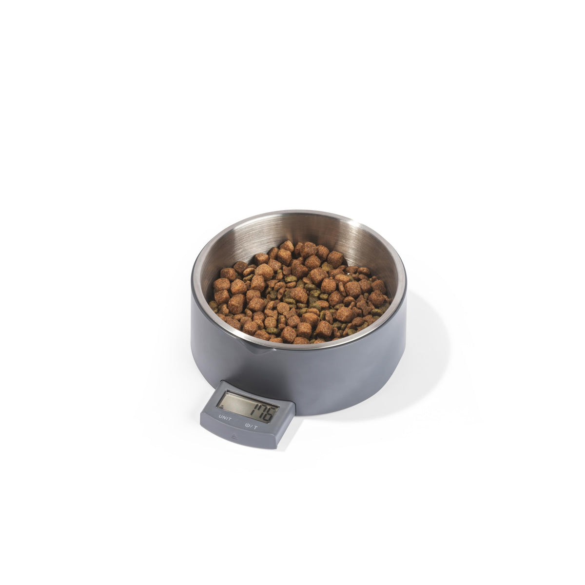 Salter Digital Pet Food Scale – Smart Dog Bowl, Add & Weigh Tare Function, Measures Liquids, Pull Out LCD Display, Kitchen Food Weighing Bowl, 5 kg Capacity, Stainless Steel Bowl, Cat Feeder, Grey