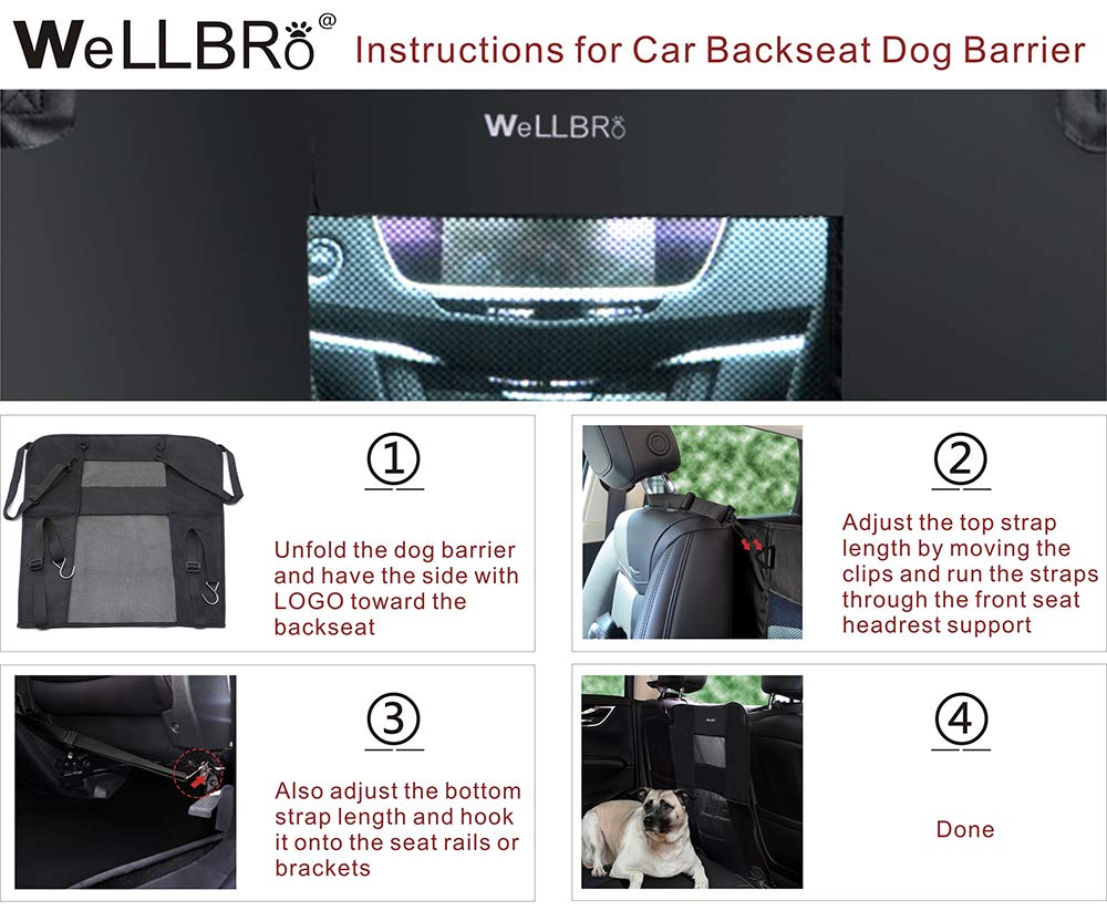 Wellbro Padded Dog Car Backseat Barrier with Mesh Windows