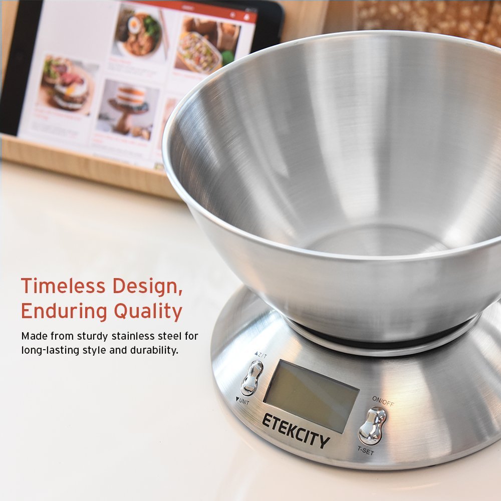 Etekcity Food Scale with Bowl, Timer and Temperature, Grams and Ounces