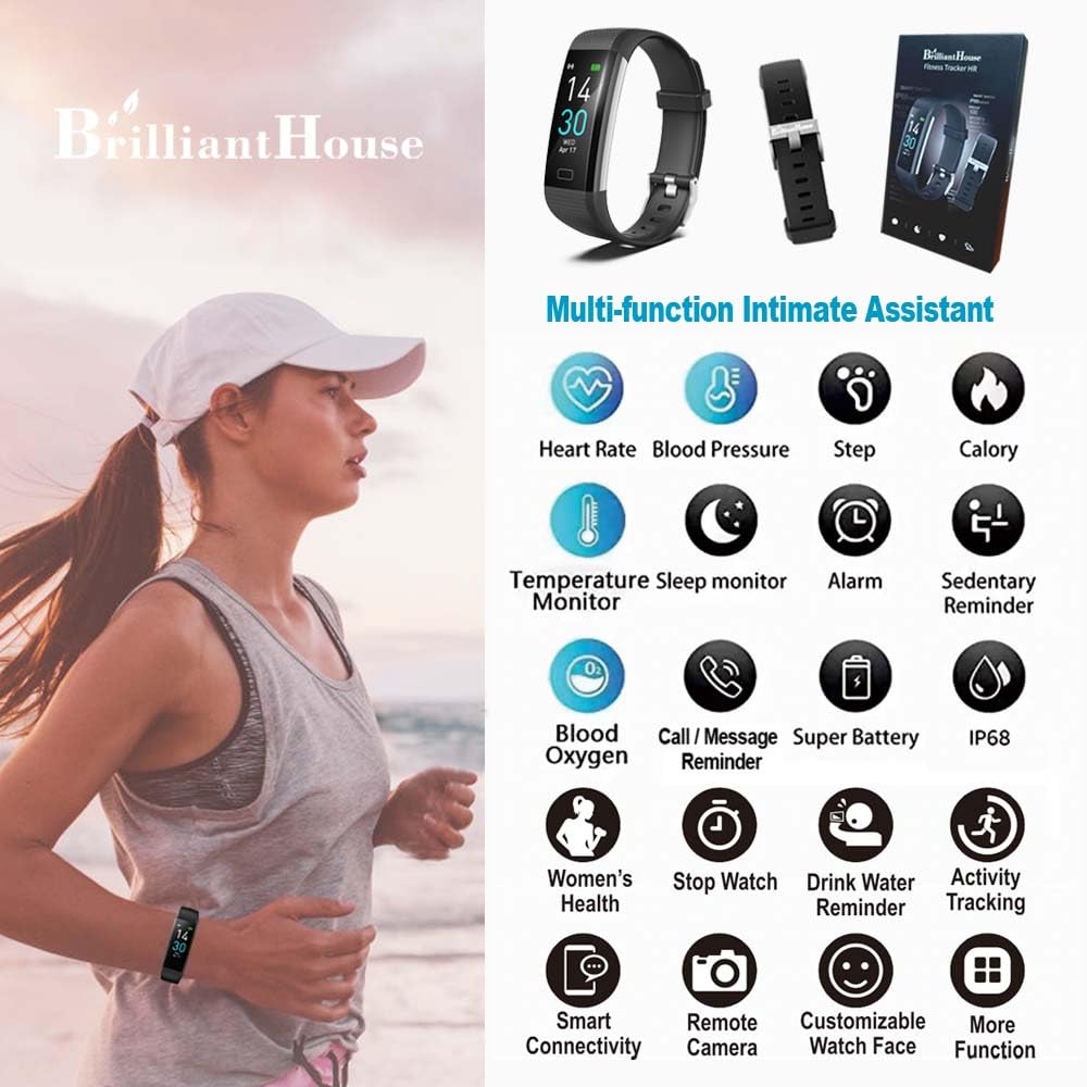 BrilliantHouse Fitness Tracker with Heart Rate Monitor/Step Counter/Calories, Activity Tracker Smart Watch Sleep Monitor IP68 Health Tracker Pedometer for Man Women