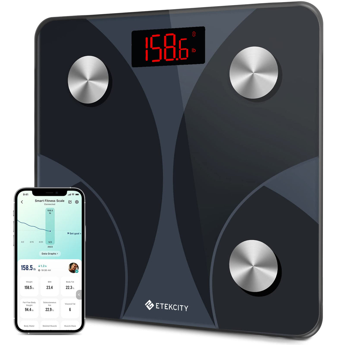 Etekcity Smart Scale for Body Weight and Fat Percentage, Digital Bathroom Accurate Weighing Machine for People's BMI Muscle, Bluetooth Electronic Body Composition Monitor Syncs with App, 400lb, White