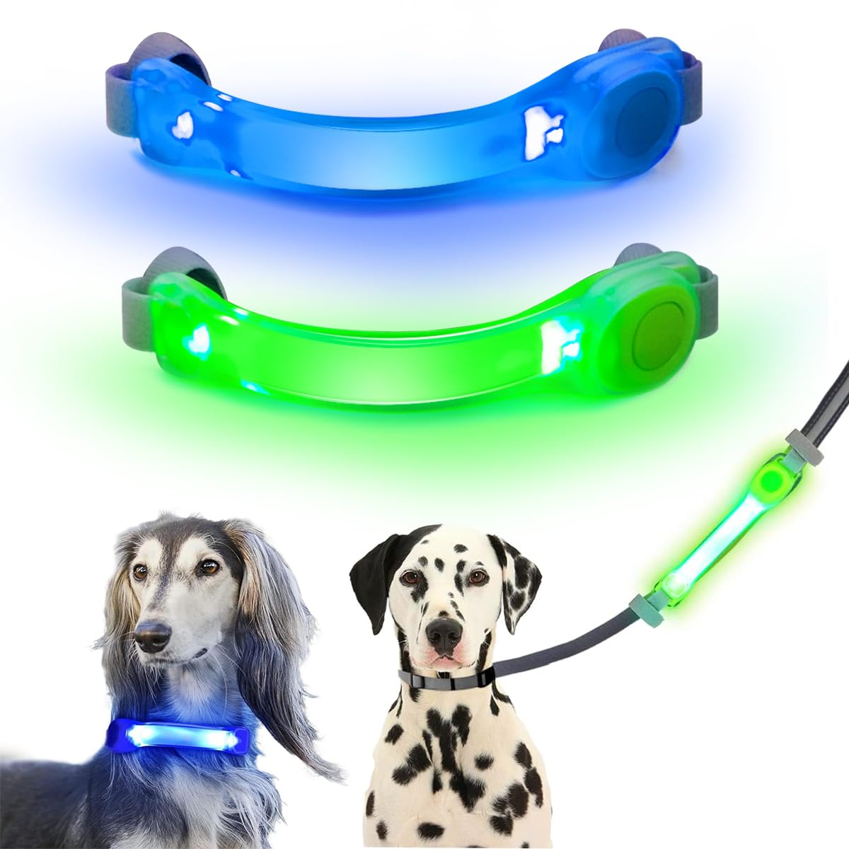 2 Pack LED Light for Dog Leash Harness, Light Up Dog Collar with Nylon Stickers, Waterproof Glow Light Easy to Attach to Collar Leash and Harness, Safety LED Light Up Band for Dogs at Night Walking