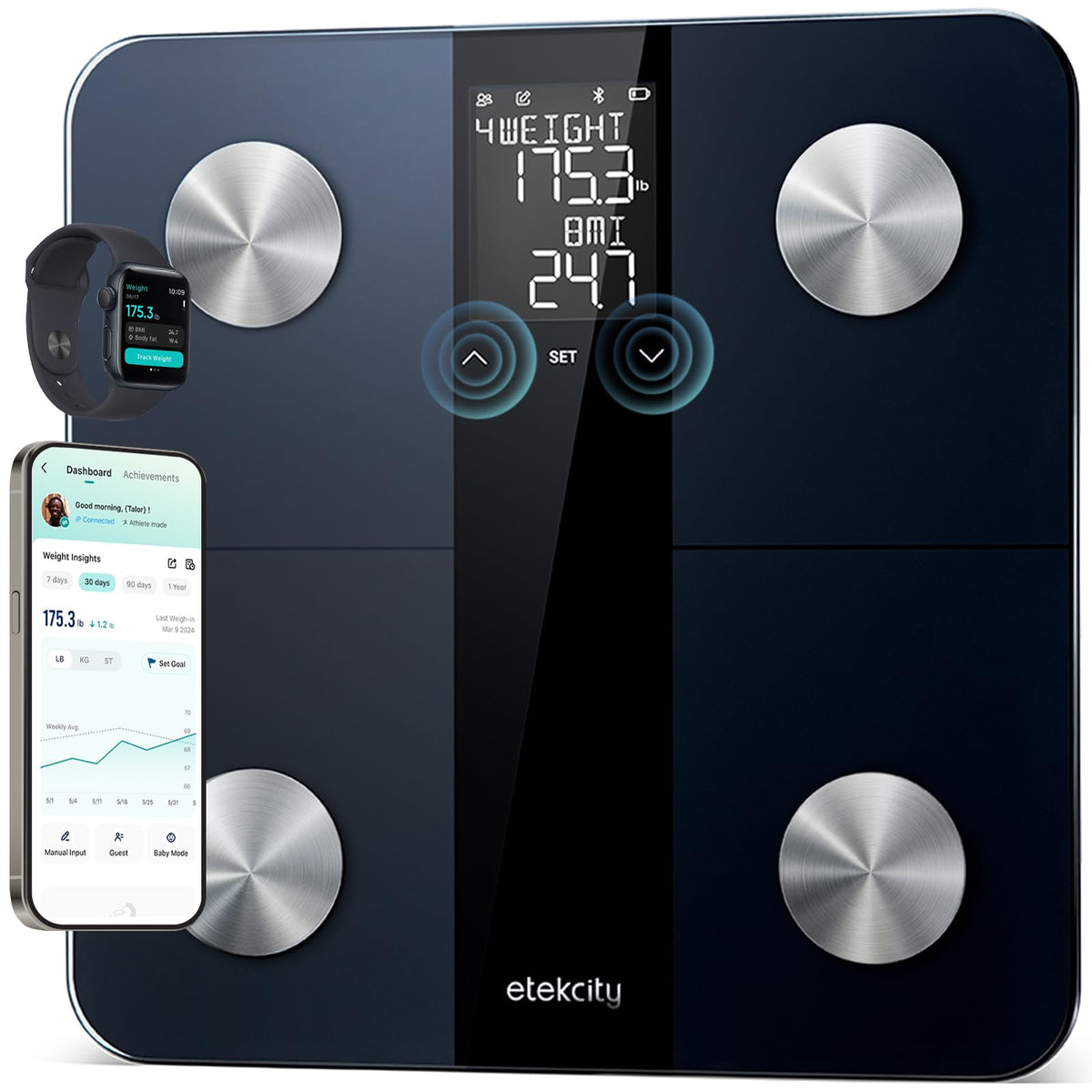 Etekcity Smart Scale for Body Weight and Fat Percentage, Digital Bathroom Accurate Weighing Machine for People's BMI Muscle, Bluetooth Electronic Body Composition Monitor Syncs with App, 400lb, White