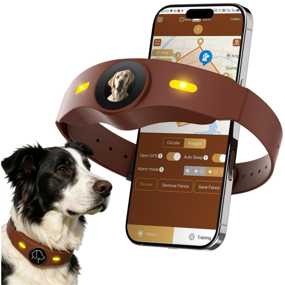 GPS Wireless Dog Fence Collar with Free App, Smart Portable Electric Dog Fence, 64-3280ft Adjustable Boundary, Rechargeable IP7 Waterproof, for Small Medium Large Dogs Outdoor Use