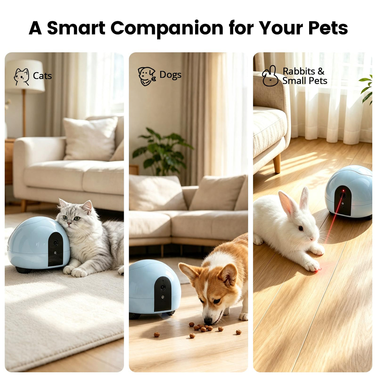 PUMPKII Pet Camera Robot with Treat Dispenser & Laser, Moving Cat Robot Camera for Dogs and Cats with Two-Way Audio, App Remote Control, Auto Recharge, Night Vision