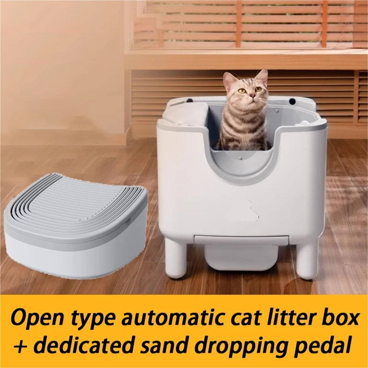 Open Self-Cleaning Litter Box with Sand Trap Pedal and Odor Guard