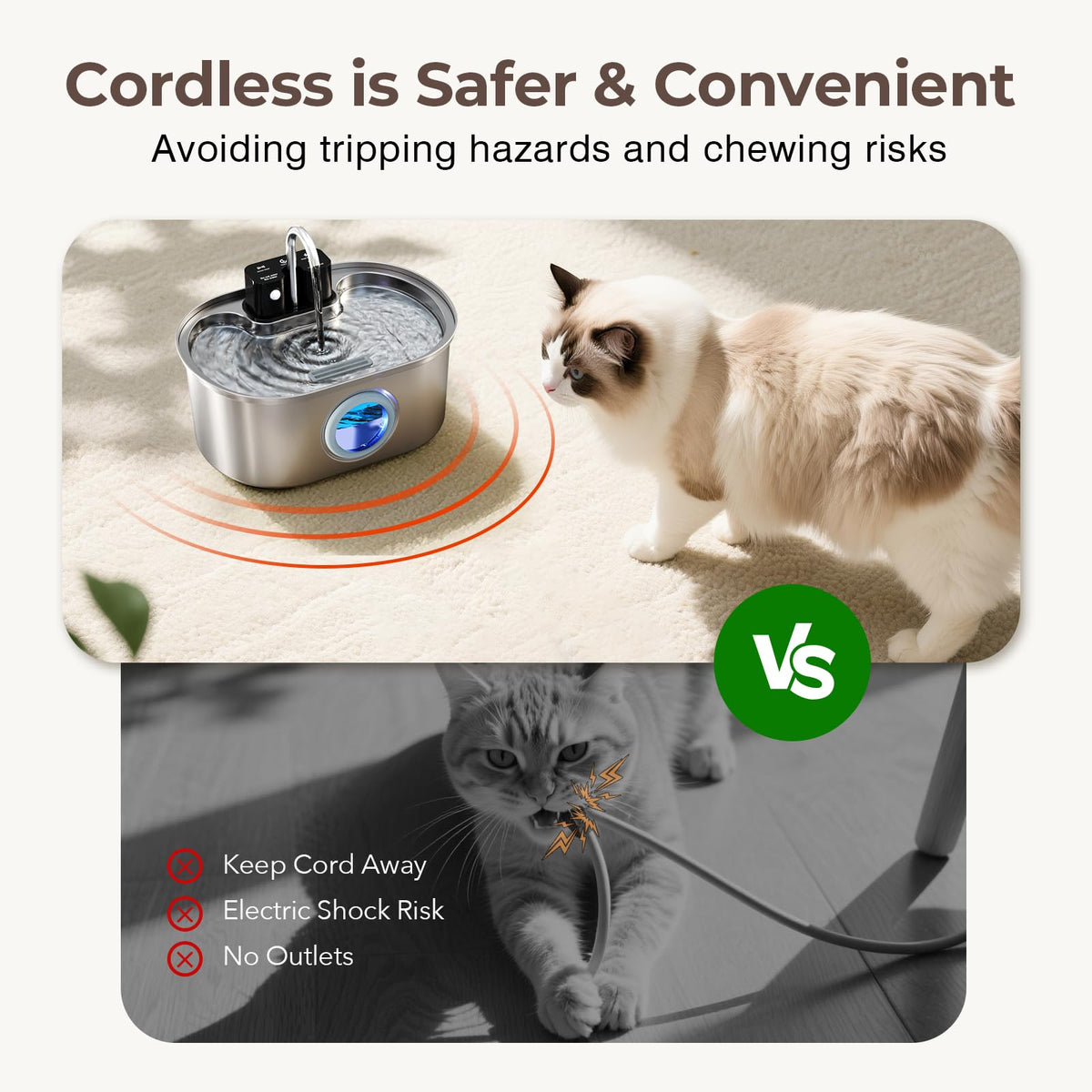 PEKTACO Wireless Cat Water Fountain