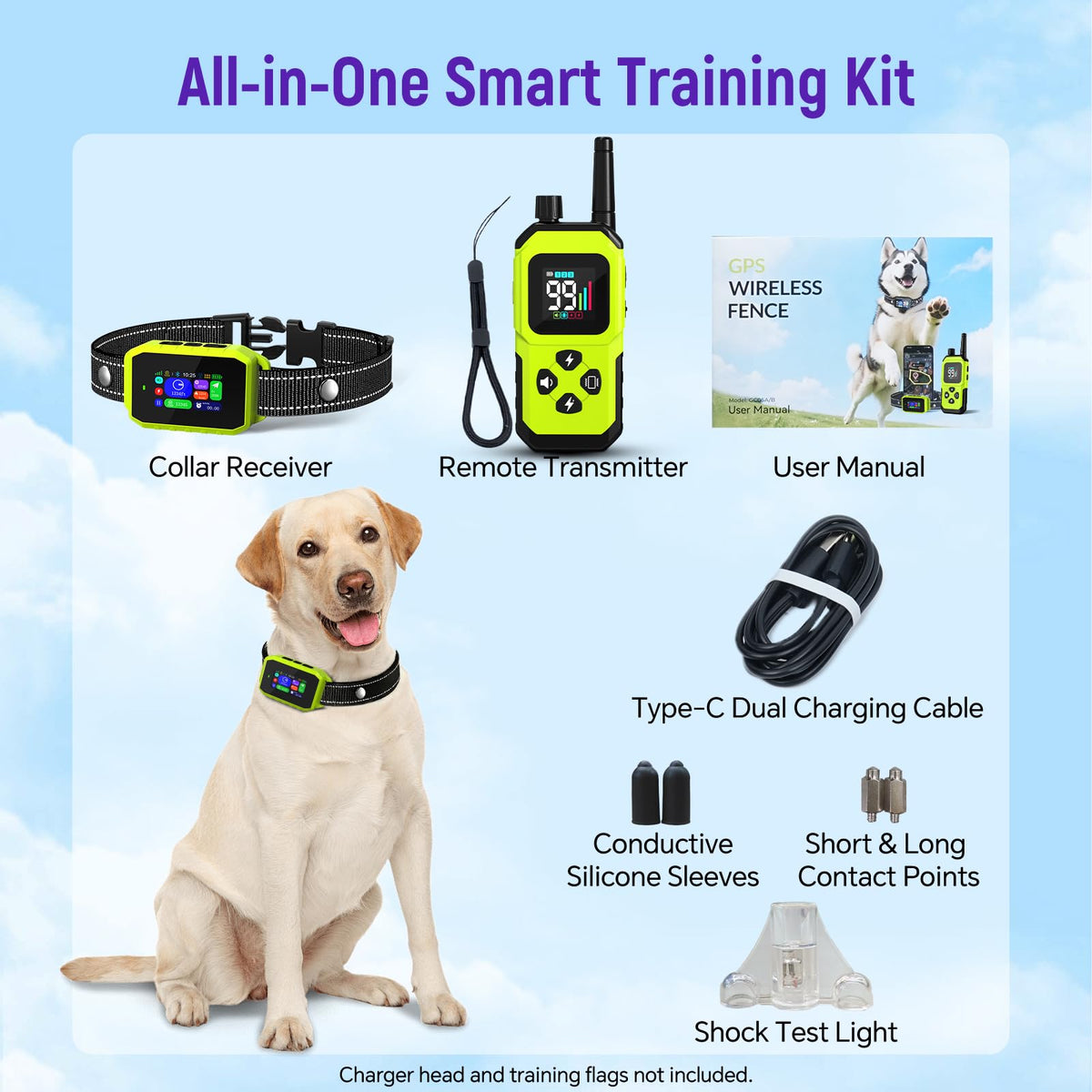 RAINLEOTI GPS Wireless Dog Fence & Remote Training Collar, Free APP Control, No Subscription Fee, Adjustable GPS Boundary for Dogs 10-120 lbs