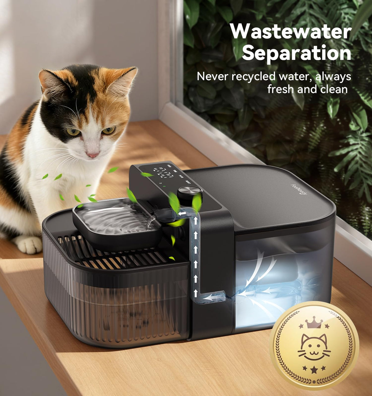 FEELNEEDY Wireless No Filters Cat Water Fountain, Wastewater Separation