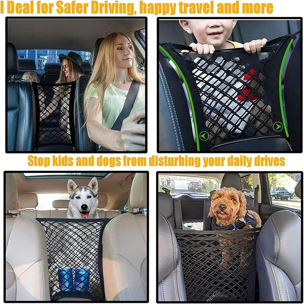 DYKESON Dog Car Barrier with Mesh Storage Organizer