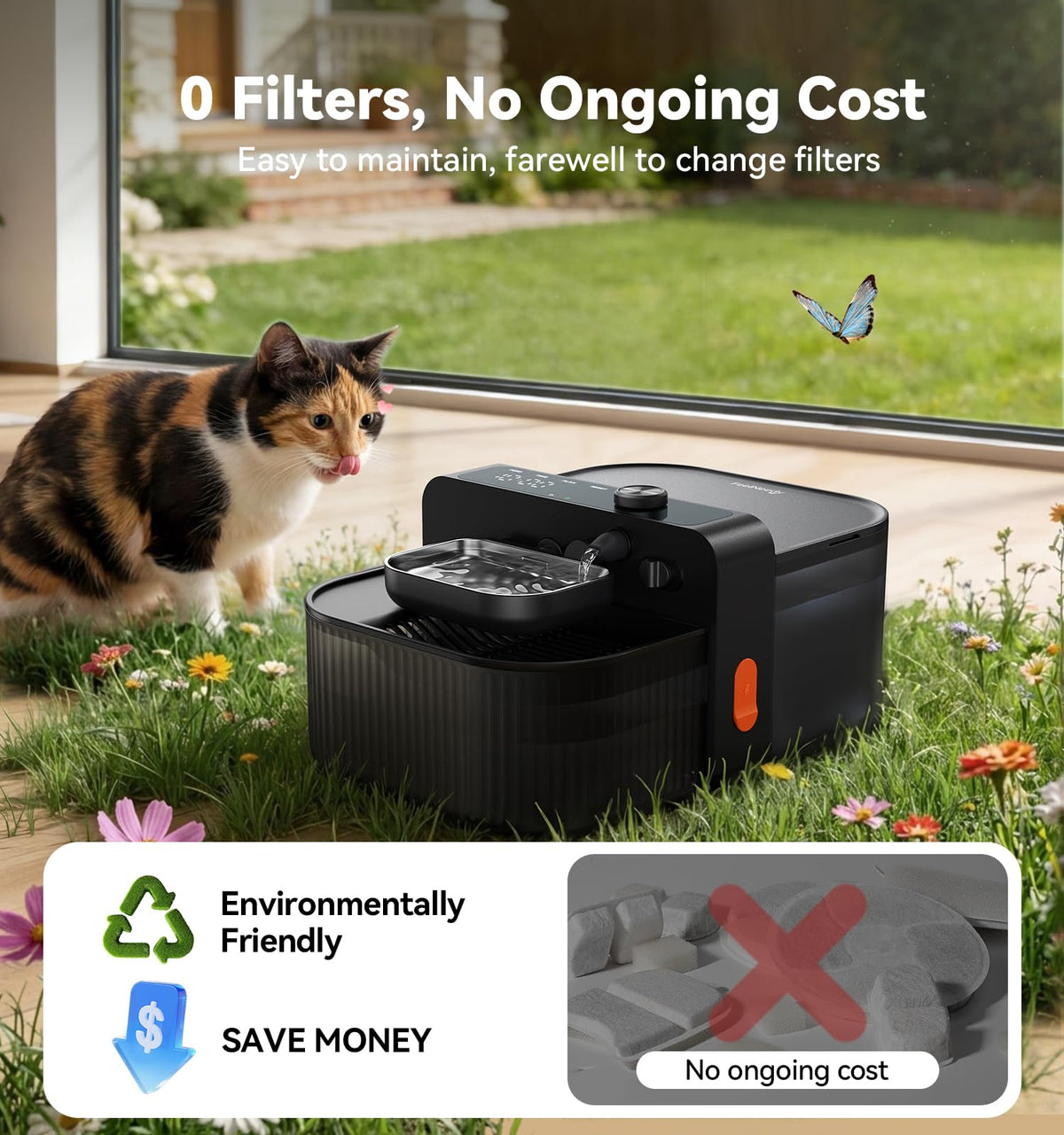 FEELNEEDY Wireless No Filters Cat Water Fountain, Wastewater Separation