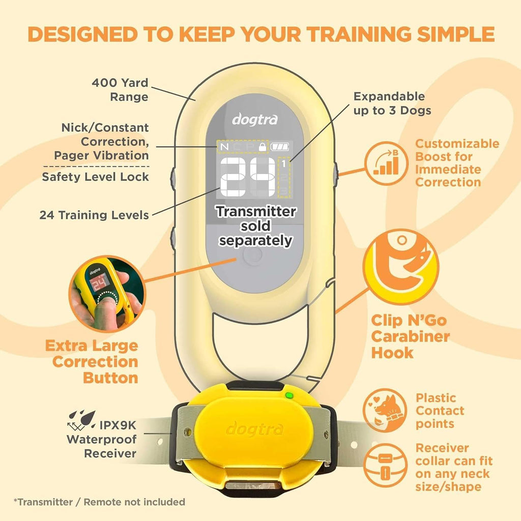 Dogtra CUE Easy Safe e-Collar with Vibration Customizable Waterproof Rechargeable ecollar Remote Training Collar