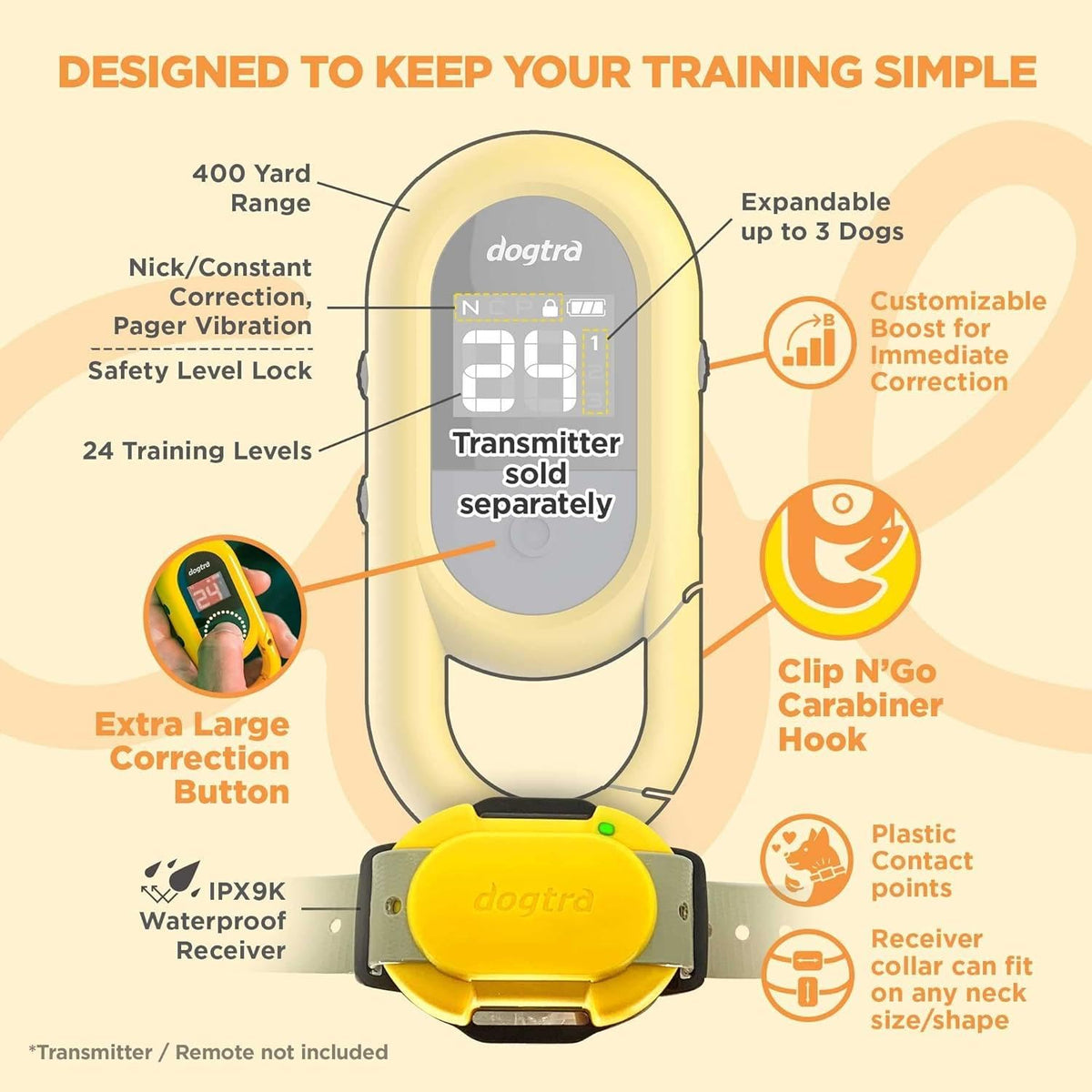 Dogtra CUE Easy Safe e-Collar with Vibration Customizable Waterproof Rechargeable ecollar Remote Training Collar