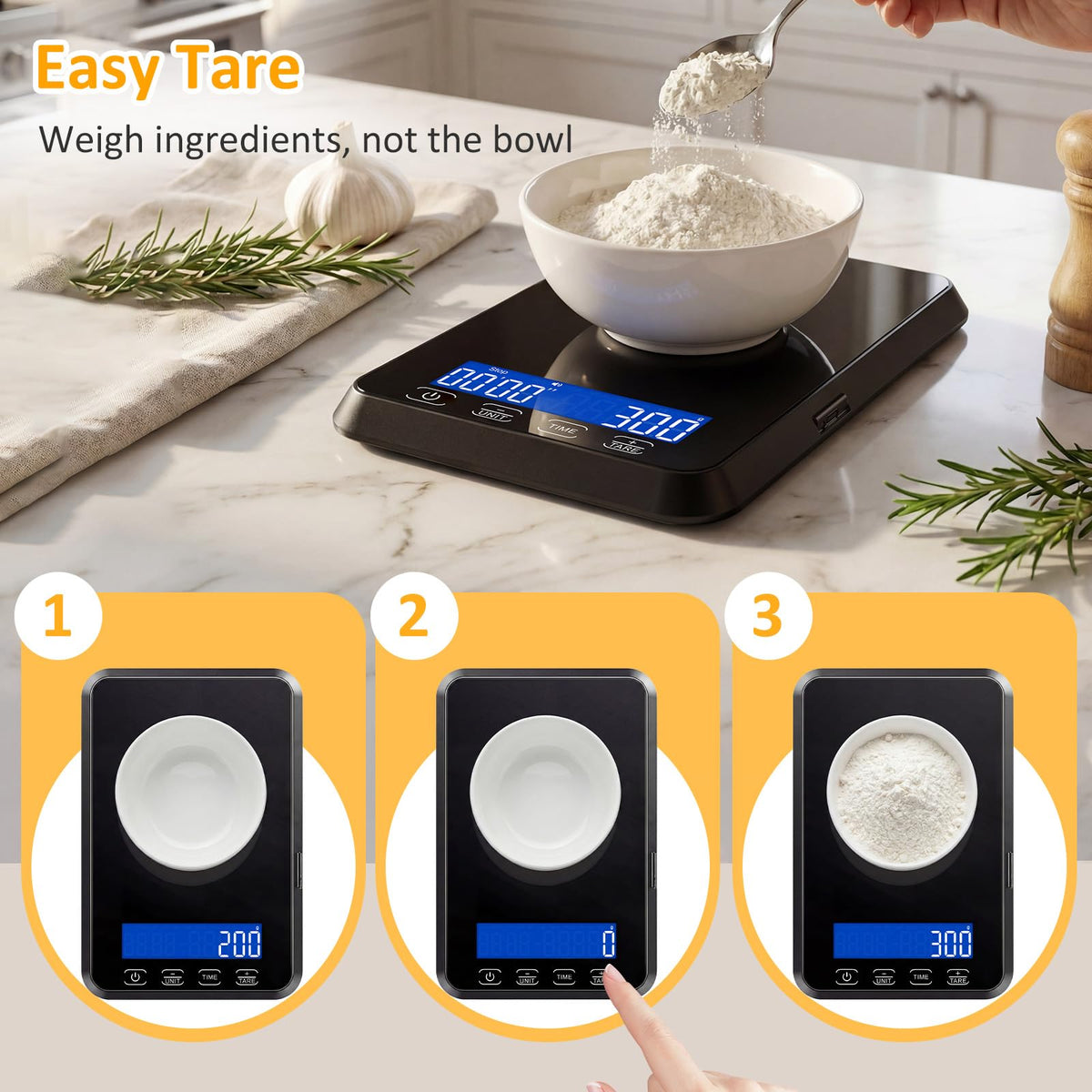 Kitchen Scale, 33 lb Food Scale for Baking & Cooking