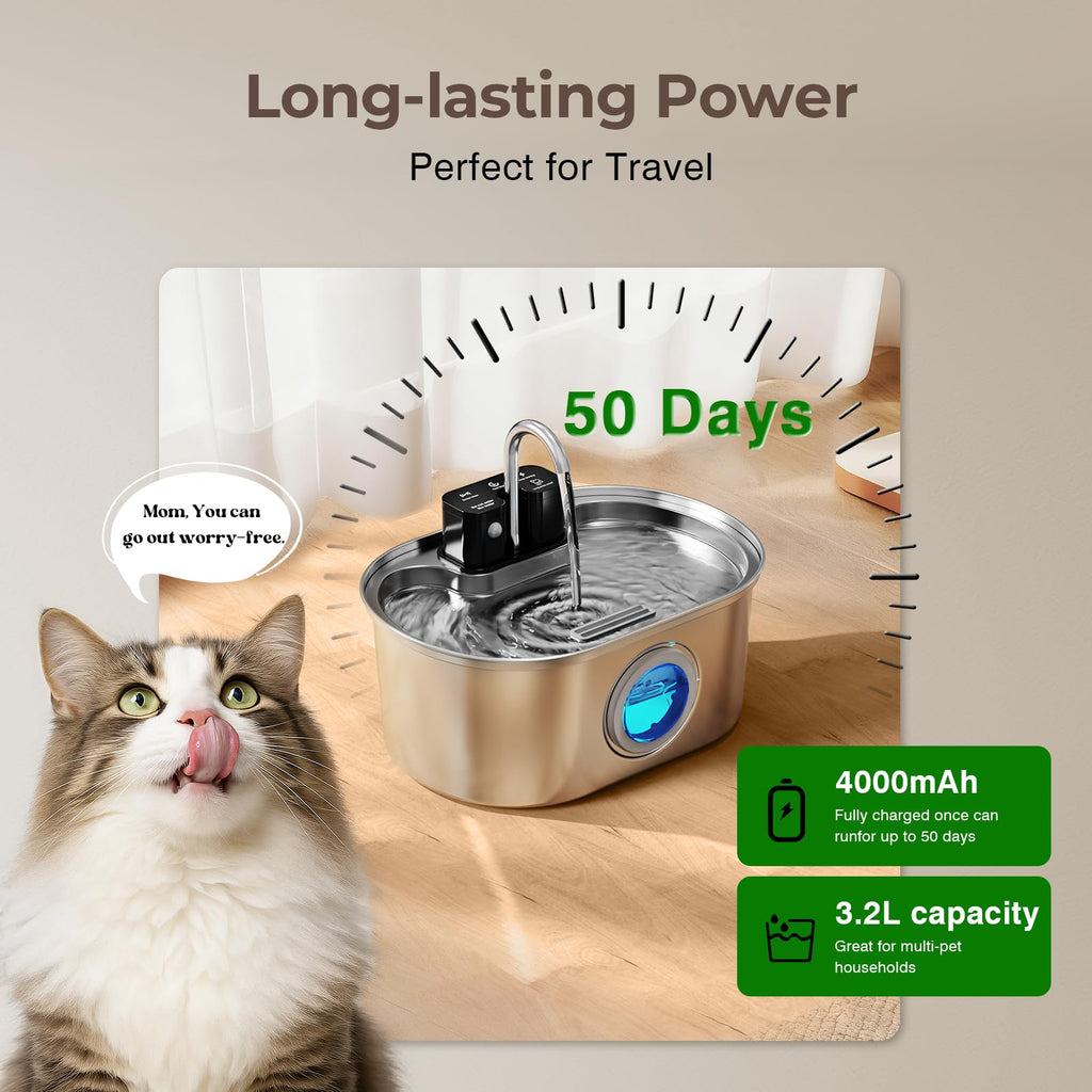 PEKTACO Wireless Cat Water Fountain