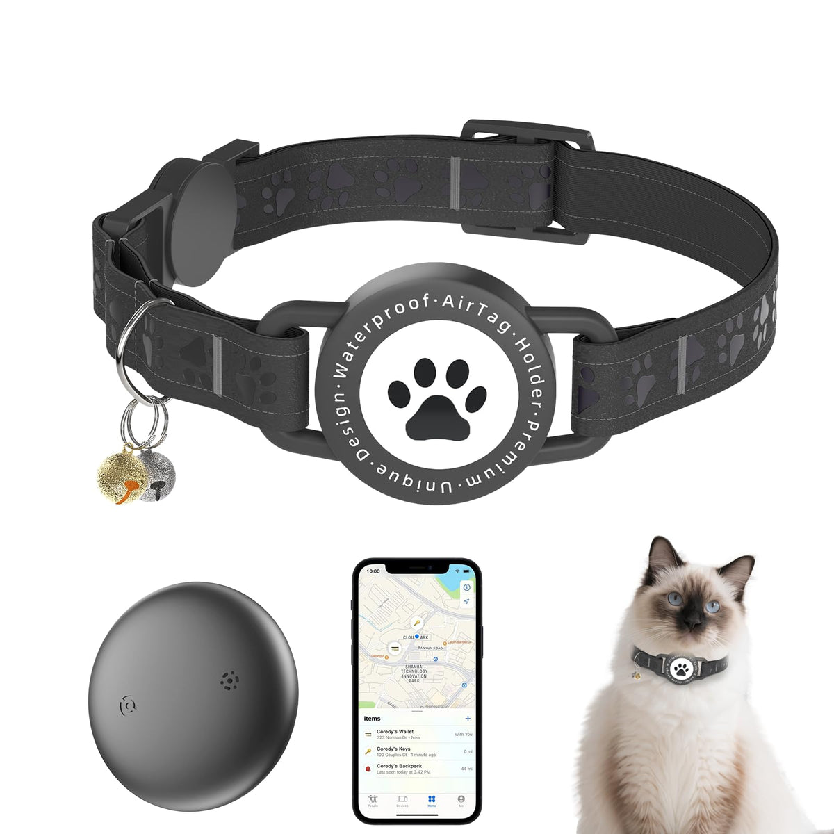 GPS Cat Tracker Collar for iOS & Android, No Monthly Fee