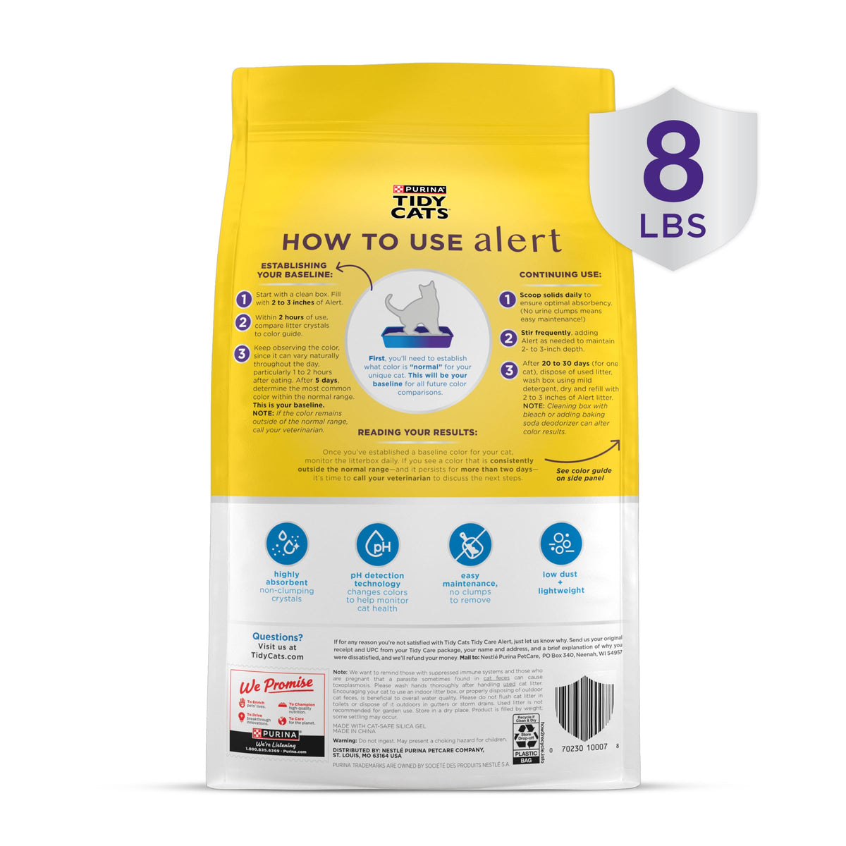 Purina Tidy Cats Tidy Care Alert Cat Health Monitoring Non Clumping Cat Litter with Silica Crystals - 8 Pound (Pack of 1)