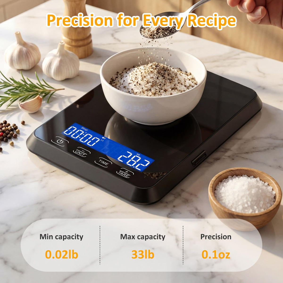 Kitchen Scale, 33 lb Food Scale for Baking & Cooking