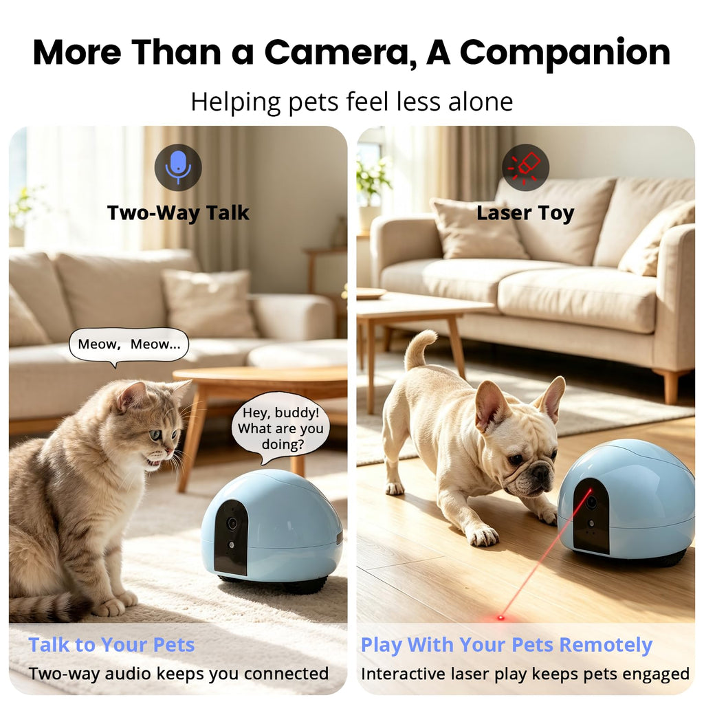 PUMPKII Pet Camera Robot with Treat Dispenser & Laser, Moving Cat Robot Camera for Dogs and Cats with Two-Way Audio, App Remote Control, Auto Recharge, Night Vision