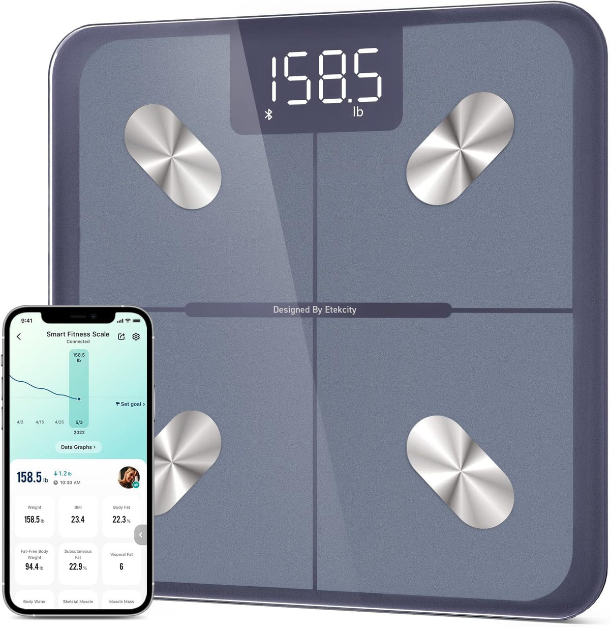 Etekcity Smart Scale for Body Weight and Fat Percentage, Digital Bathroom Accurate Weighing Machine for People's BMI Muscle, Bluetooth Electronic Body Composition Monitor Syncs with App, 400lb, White