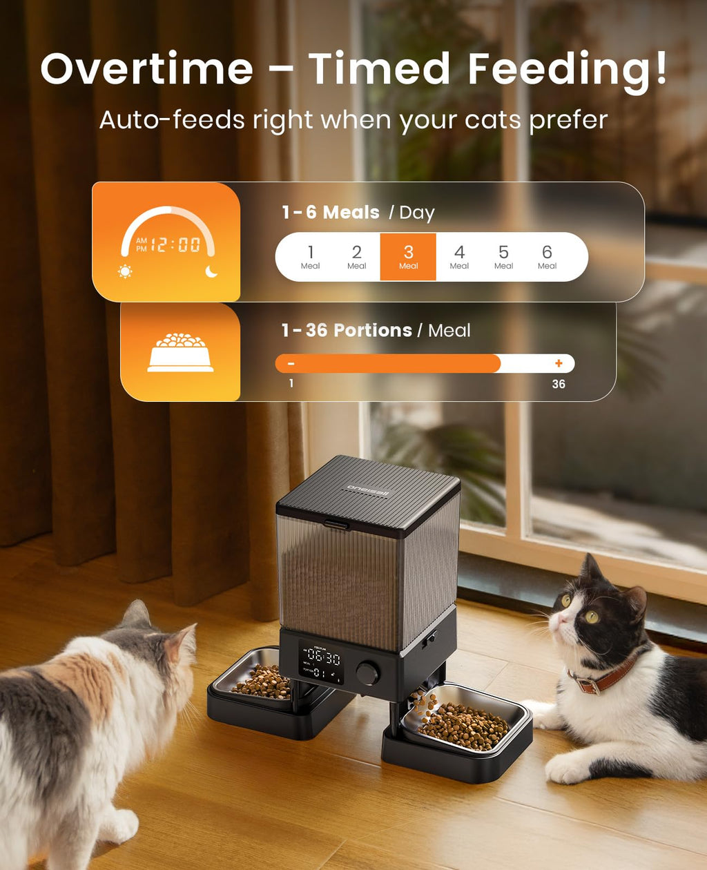 oneisall Automatic Cat Feeder for 2 Cats, Automatic Cat Food Dispenser for 2 Cats Small Pets, 20 Cups/5L