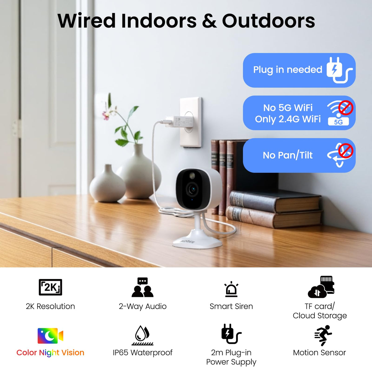 AOQEE 2K Cameras for Home Security, Indoor/Outdoor, Full Color, C1