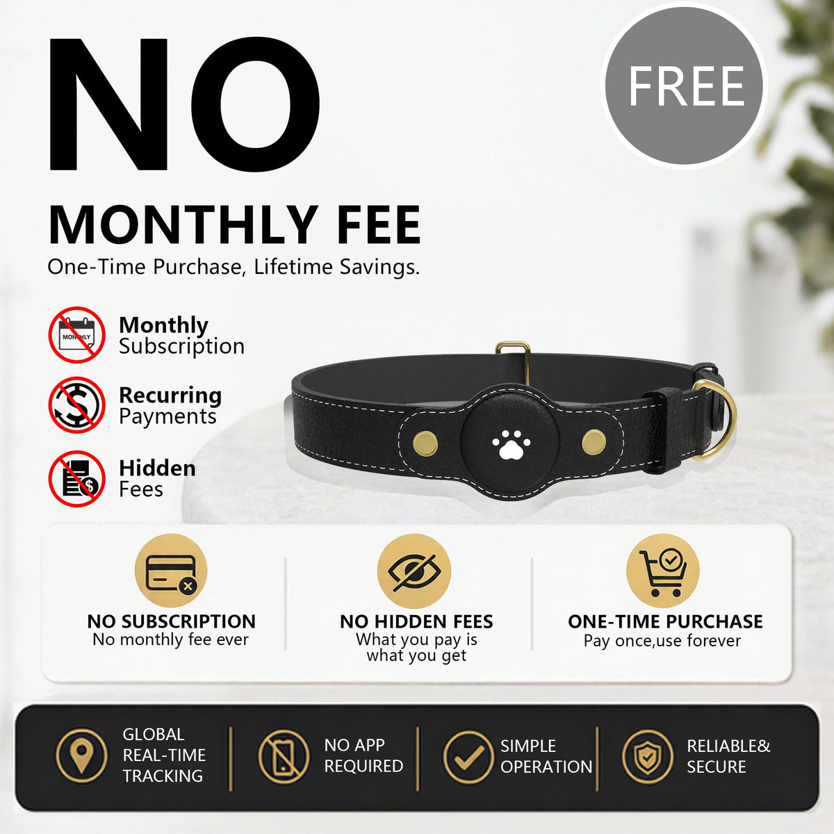 GPS Tracker for Dogs – Smart Dog Collar & Pet Tracker with Real-Time Location, No Monthly Fee, Unlimited Range (iOS & Android) – Fits Small to Large Dogs(Locator Included)