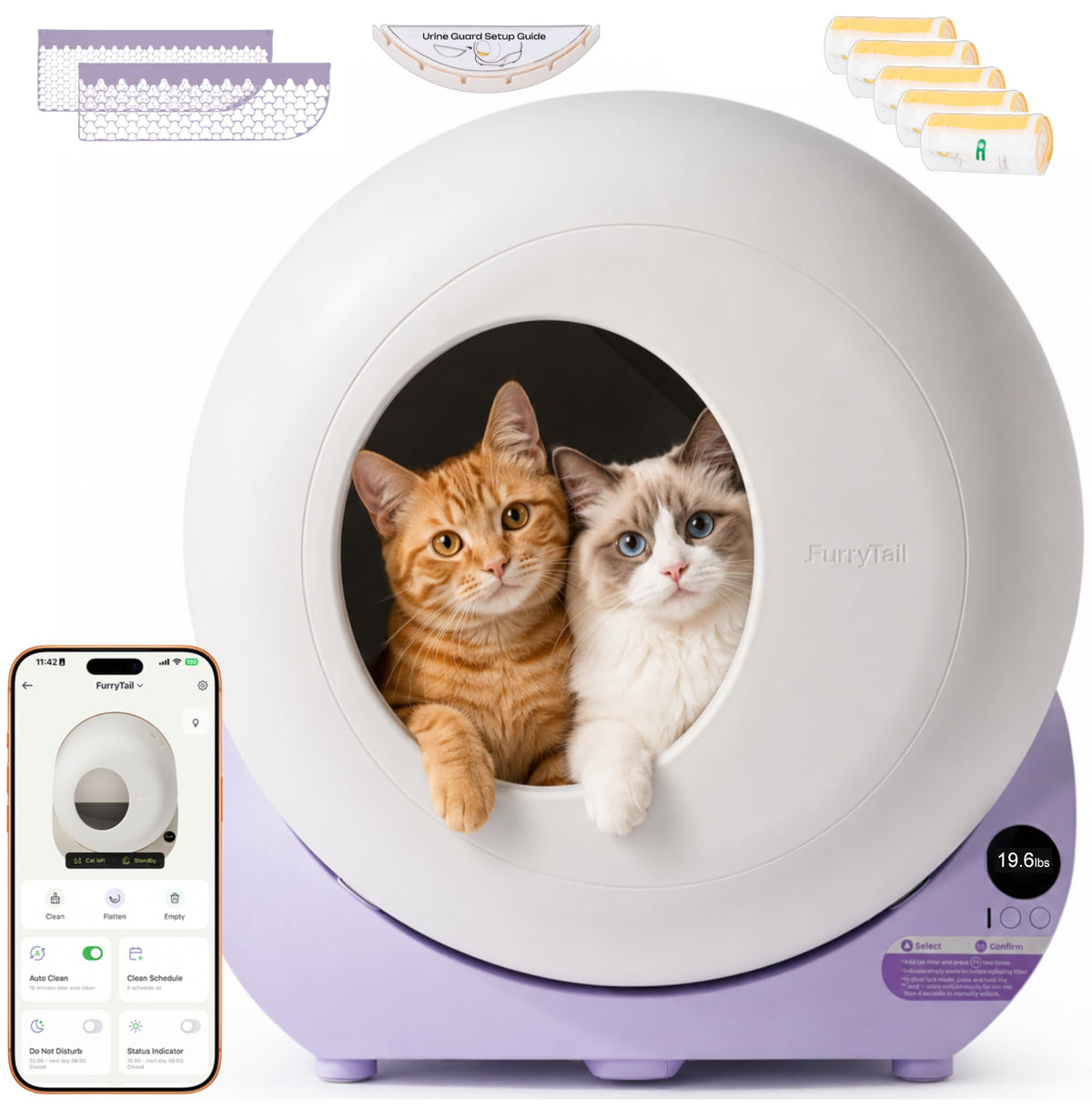 Furrytail Self-Cleaning Automatic Cat Litter Box with Night Light