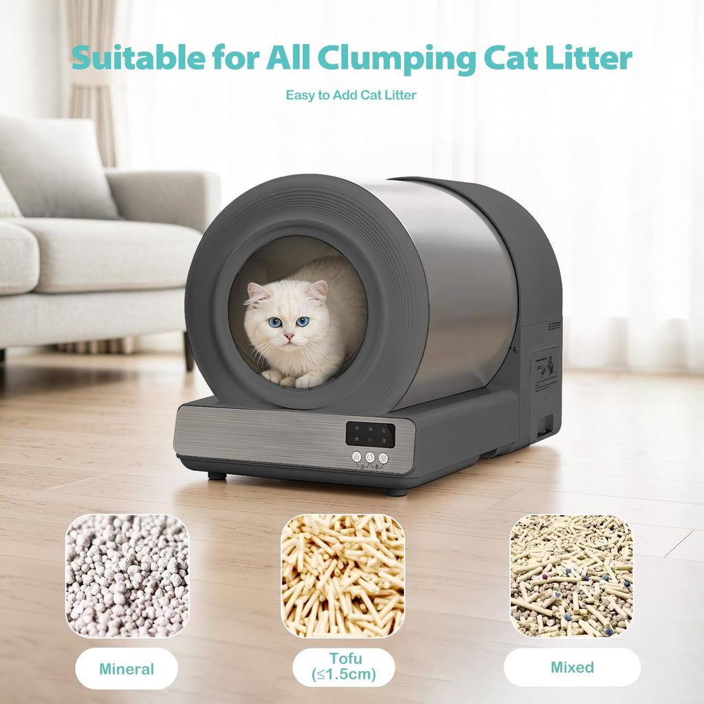 Self-Cleaning Cat Litter Bowl, Large Capacity Automatic Cat Toilet, APP Smart Control, Multi-Indicator Monitor, Includes Litter Mat and Accessories Set