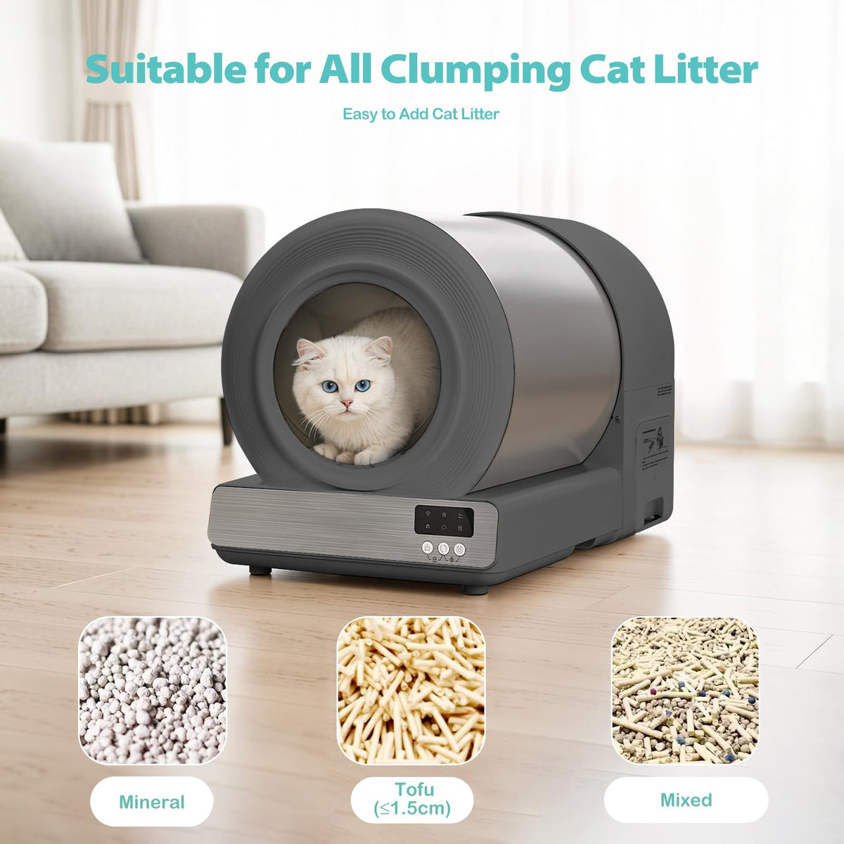 Self-Cleaning Cat Litter Bowl, Large Capacity Automatic Cat Toilet, APP Smart Control, Multi-Indicator Monitor, Includes Litter Mat and Accessories Set