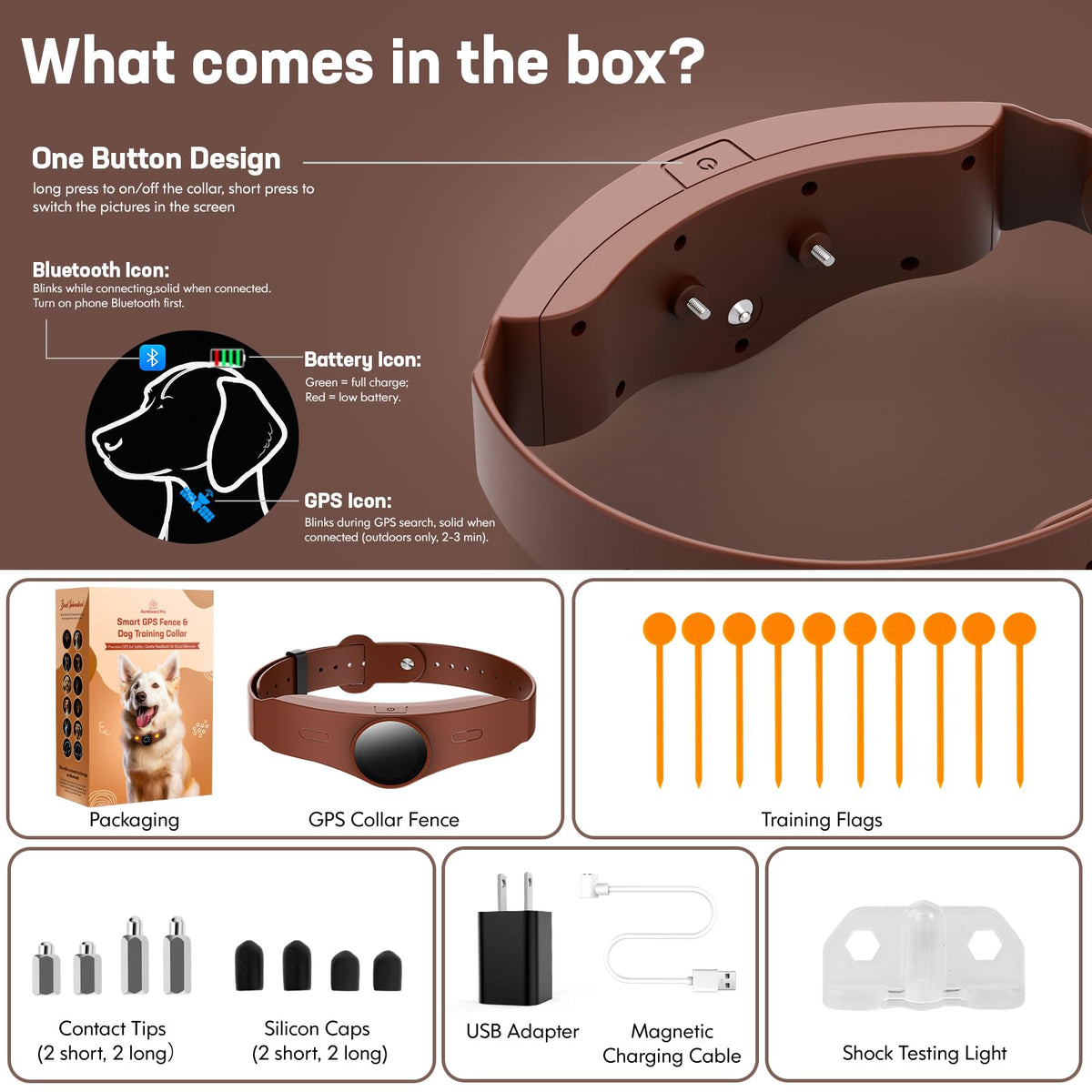 GPS Wireless Dog Fence Collar with Free App, Smart Portable Electric Dog Fence, 64-3280ft Adjustable Boundary, Rechargeable IP7 Waterproof, for Small Medium Large Dogs Outdoor Use