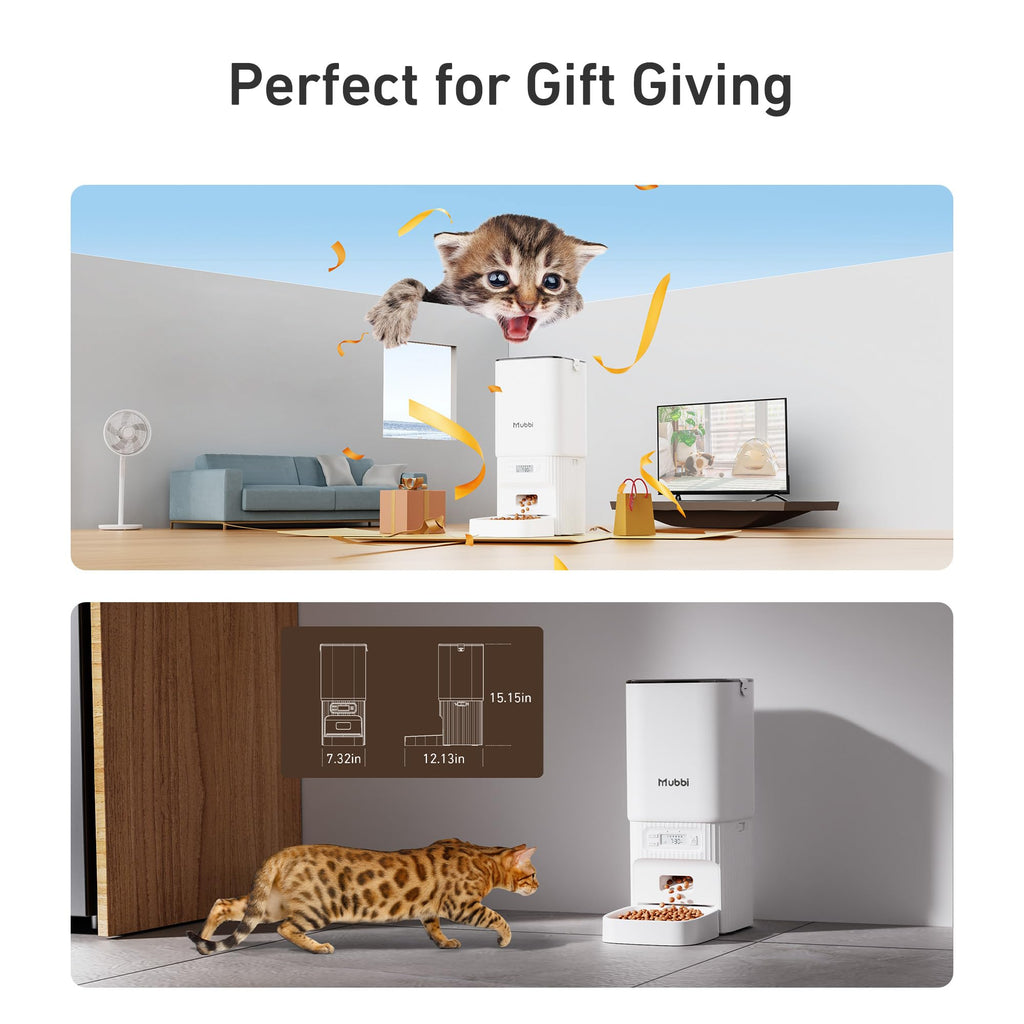 Automatic Cat Feeder, 7L/29 Cups Automatic Dog Feeder with Desiccant Bag, 1-6 Meals Ideal for 2-15mm Dry Food, Suitble for Multiple Pets, Dual Power Supply, Detachable Washable