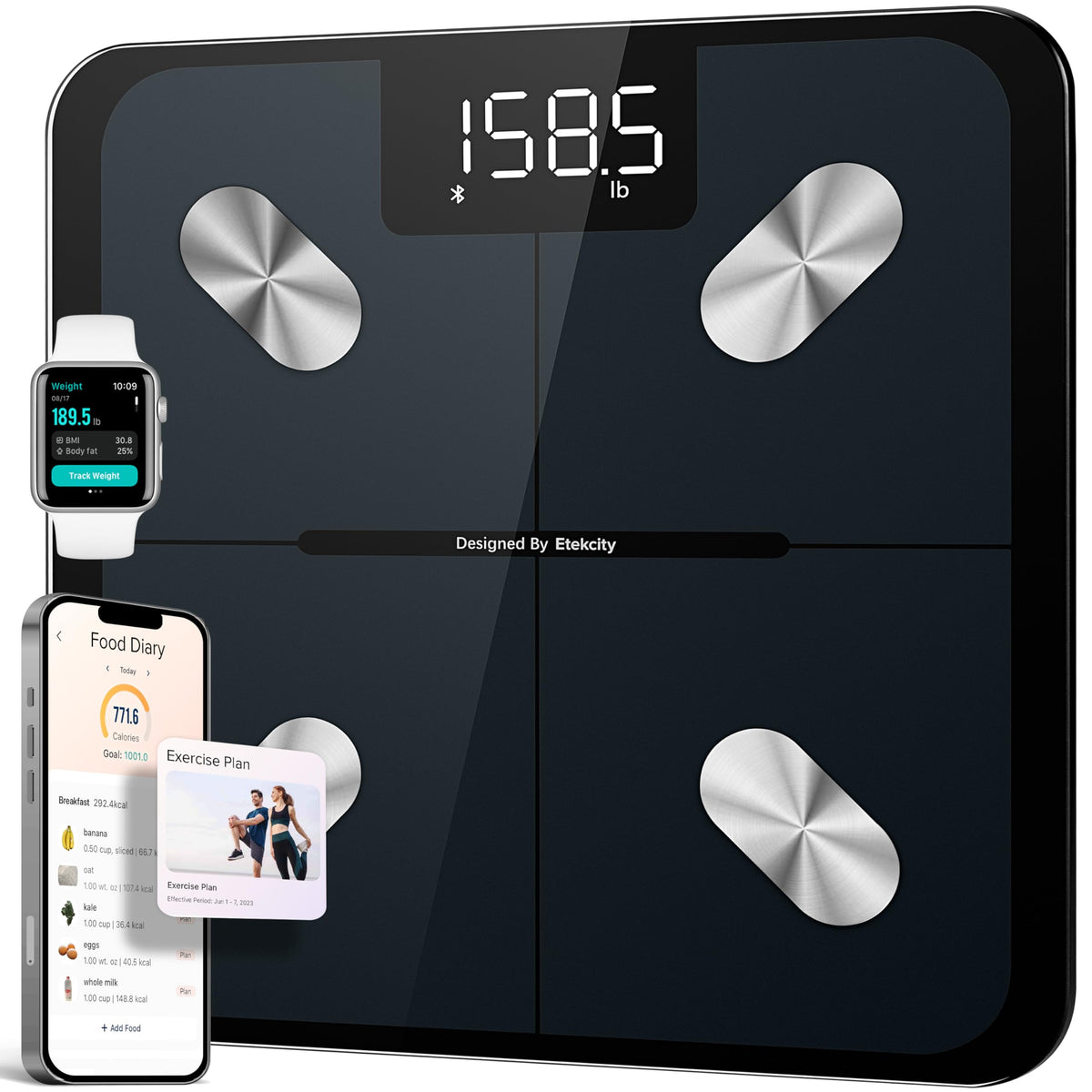Etekcity Smart Scale for Body Weight and Fat Percentage, Digital Bathroom Accurate Weighing Machine for People's BMI Muscle, Bluetooth Electronic Body Composition Monitor Syncs with App, 400lb, White
