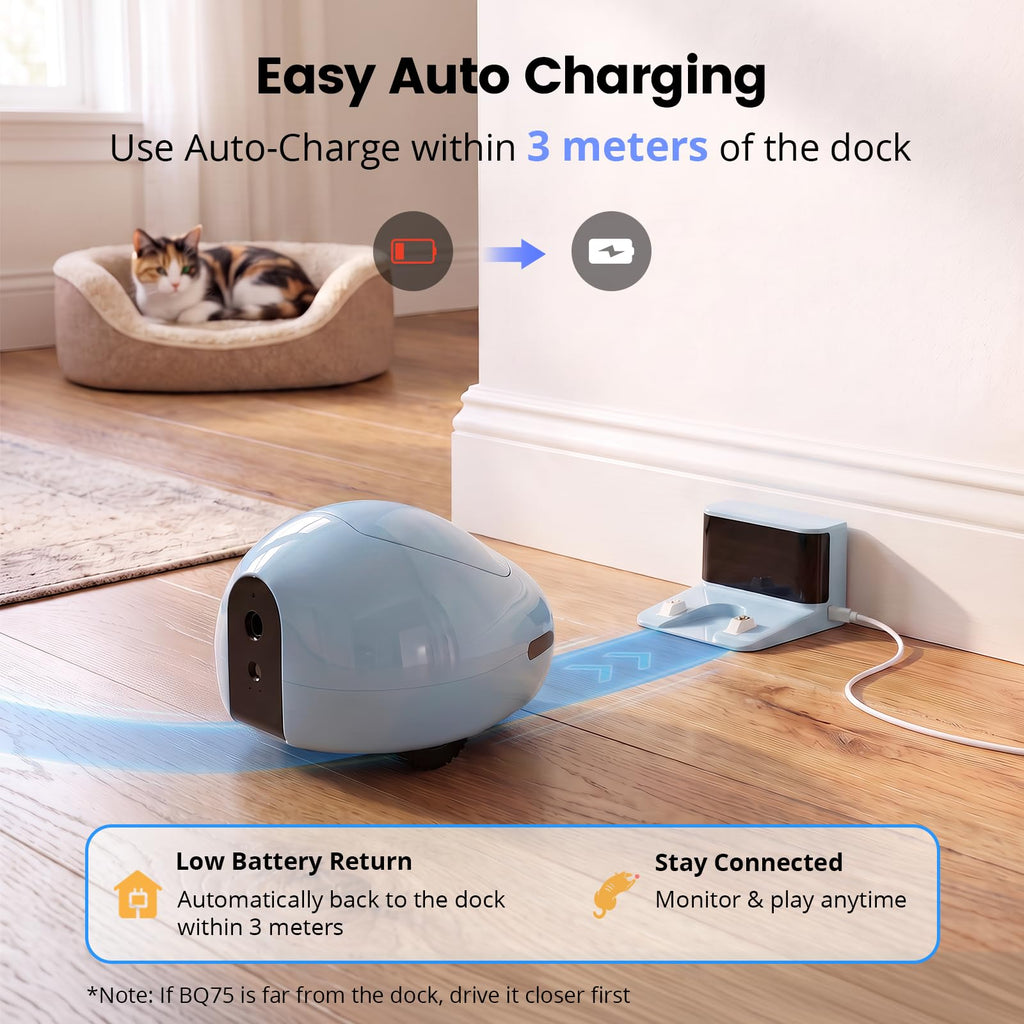 PUMPKII Pet Camera Robot with Treat Dispenser & Laser, Moving Cat Robot Camera for Dogs and Cats with Two-Way Audio, App Remote Control, Auto Recharge, Night Vision