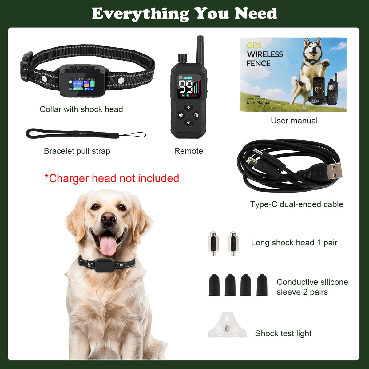 GPS Wireless Dog Collar Fence System & Training Collar, No Monthly Fee App & Remote Training, Adjustable GPS Boundary Irregular Fence,4 Modes, 1-99 Level Training, IP67 Waterproof, 10-120 lbs Dogs