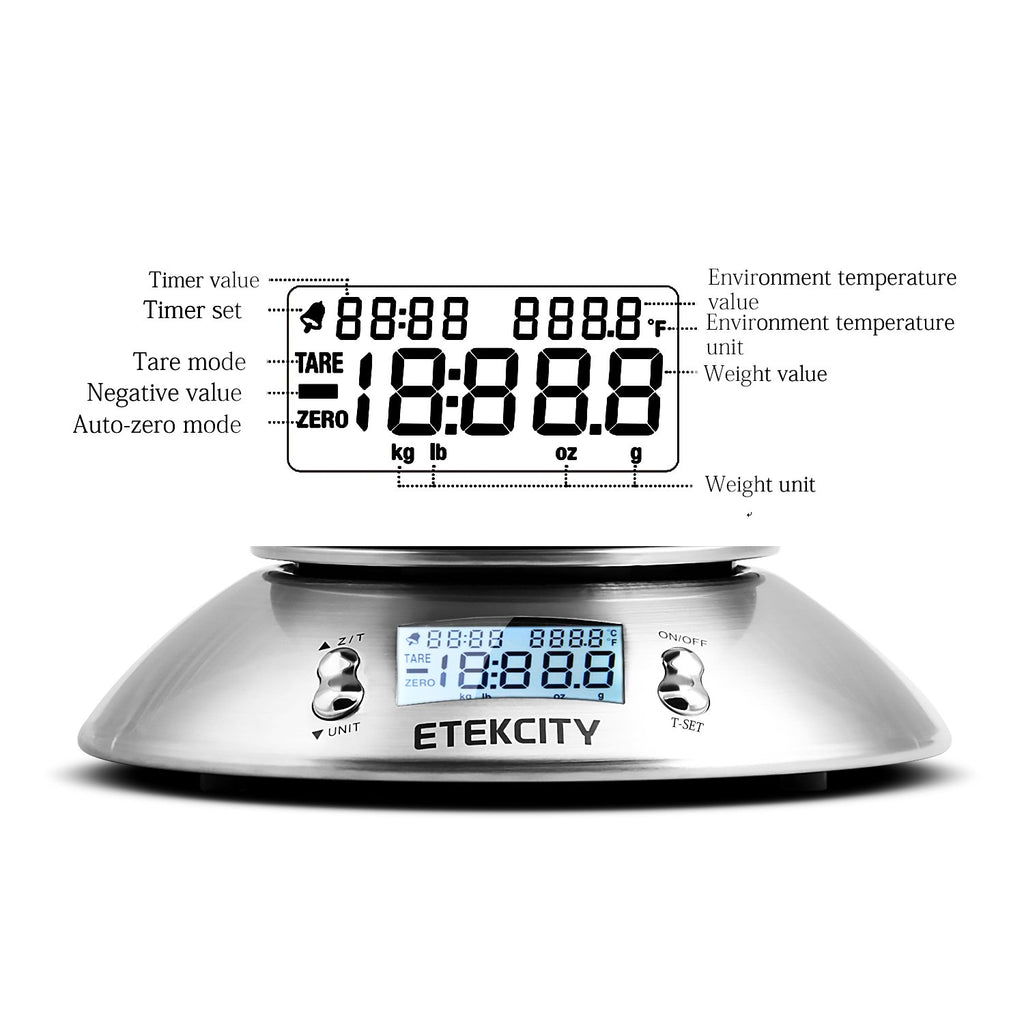 Etekcity Food Scale with Bowl, Timer and Temperature, Grams and Ounces