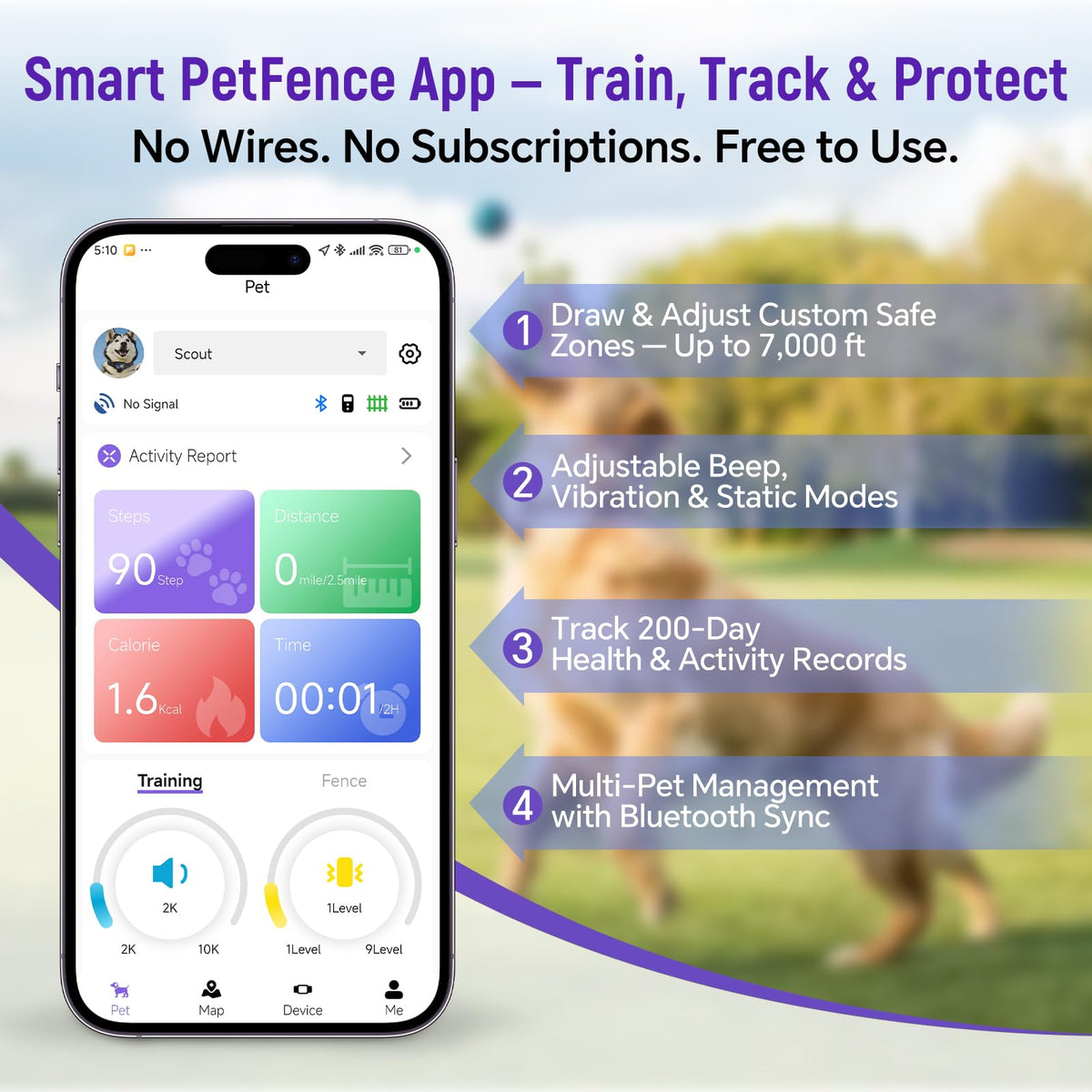 RAINLEOTI GPS Wireless Dog Fence & Remote Training Collar, Free APP Control, No Subscription Fee, Adjustable GPS Boundary for Dogs 10-120 lbs